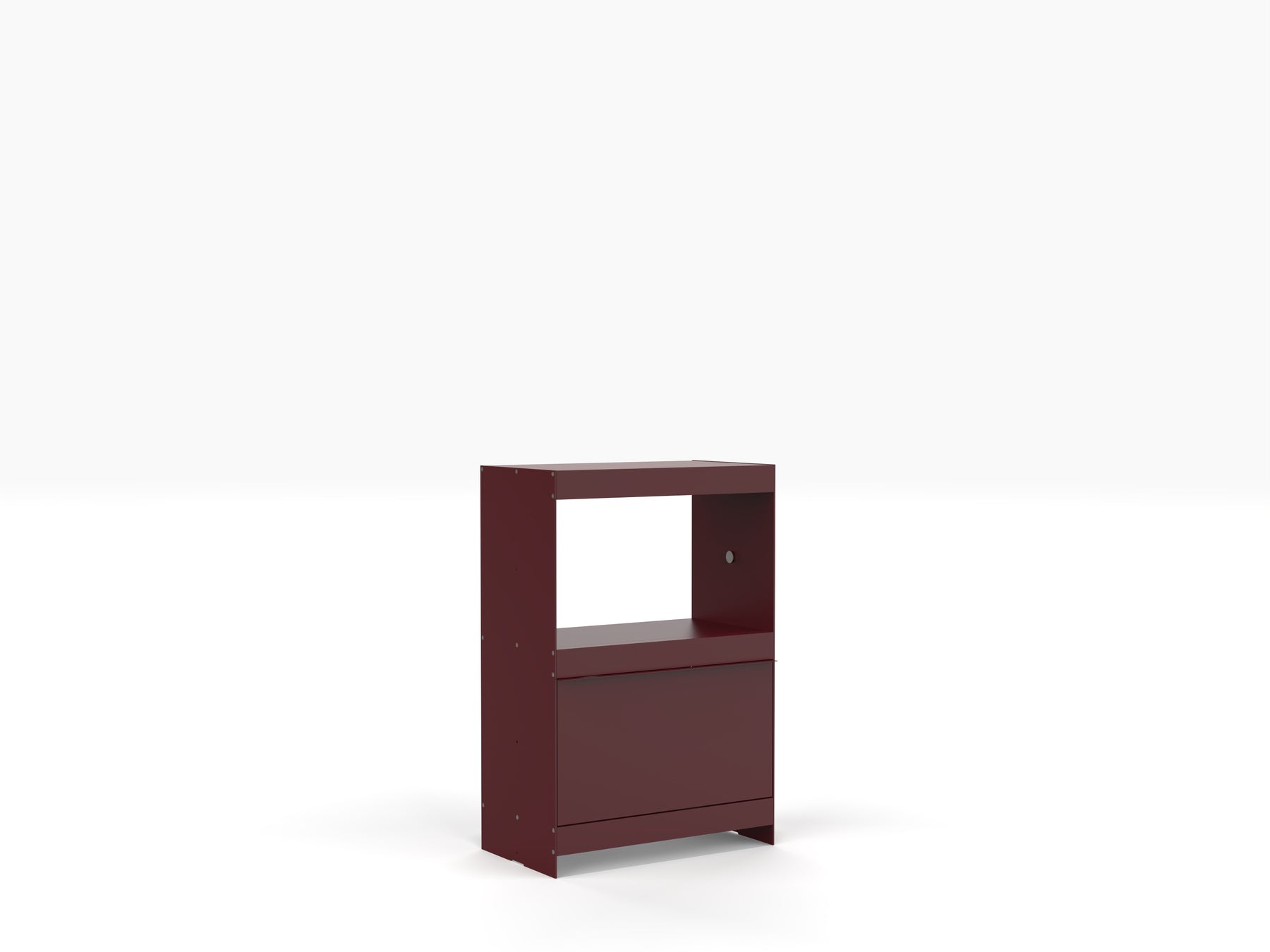 modern record player stand in deep red