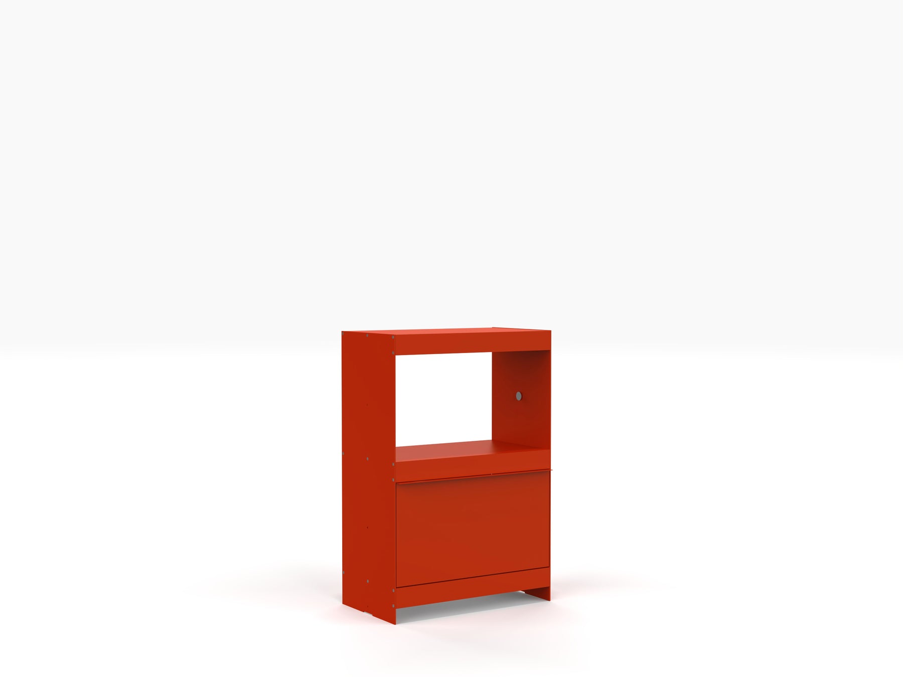 modern vinyl storage unit with doors in red