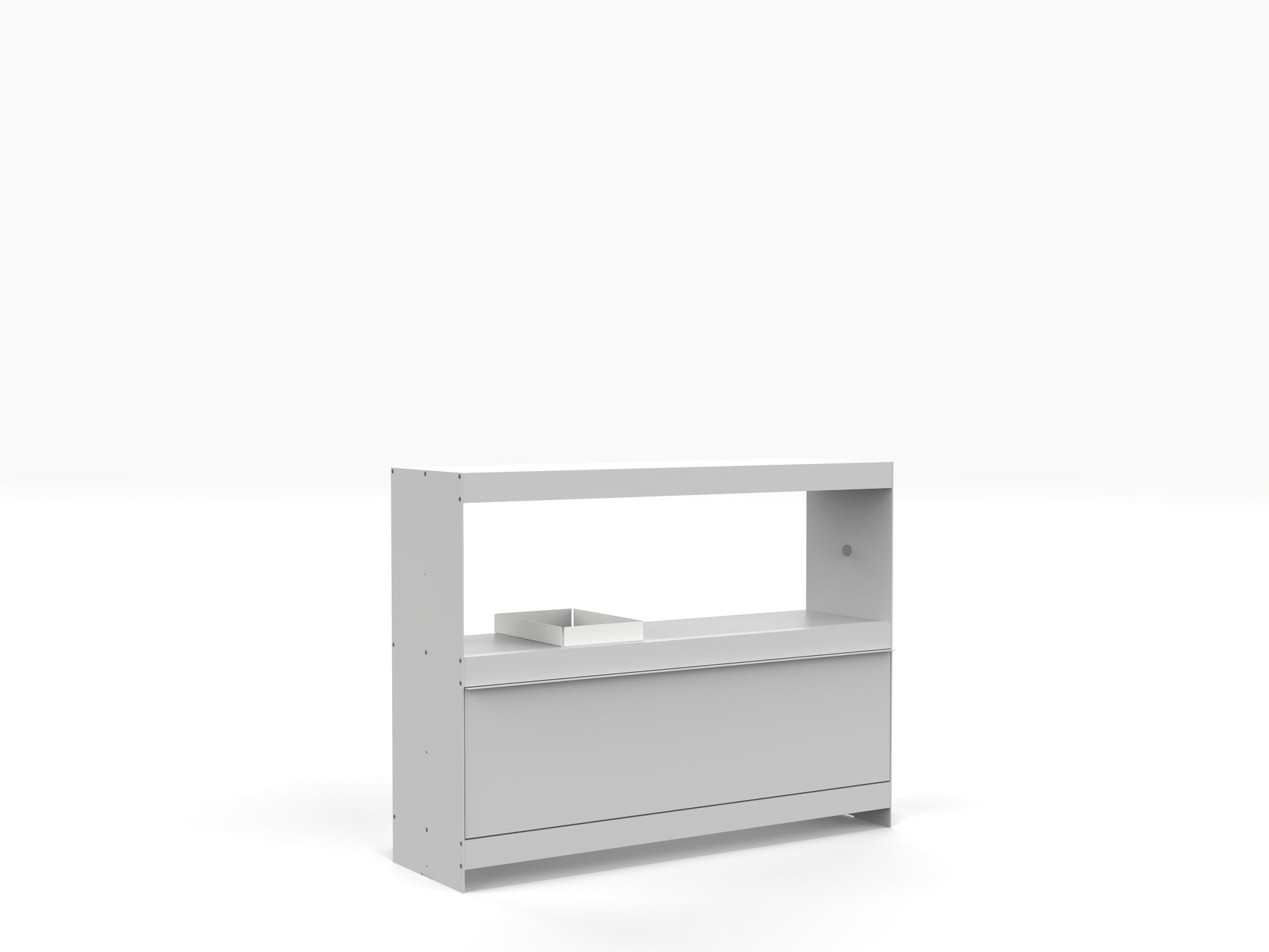 modular book shelving system in white low level