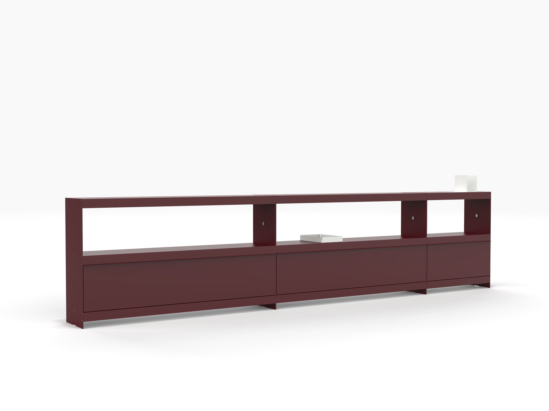 long designer sideboard in deep red