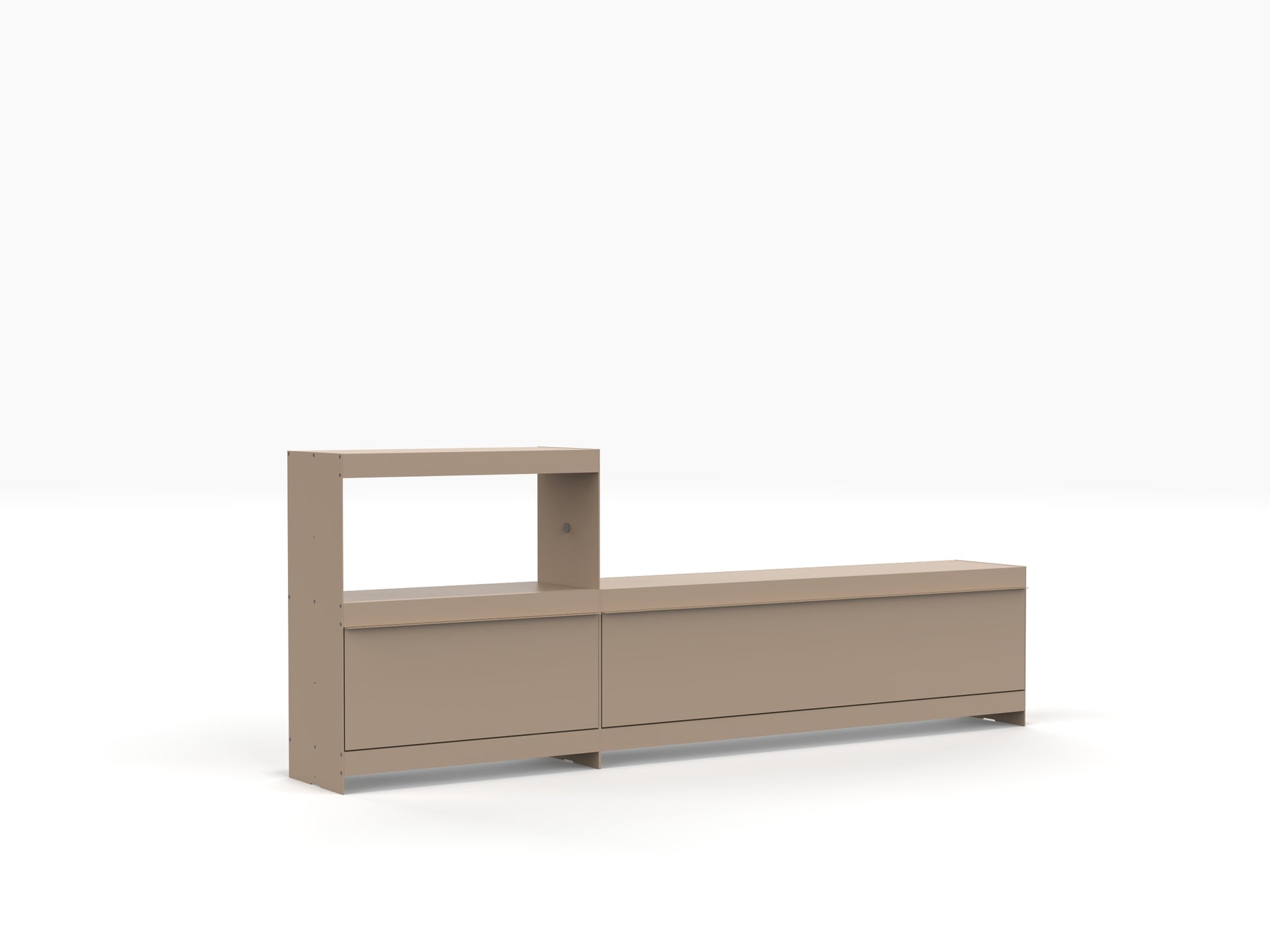 modern modular TV stand and vinyl storage in beige