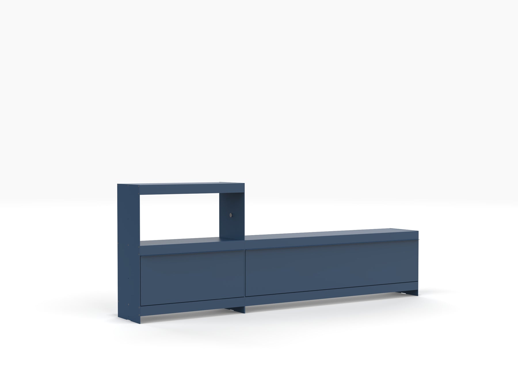 large record player stand and vinyl storage in blue