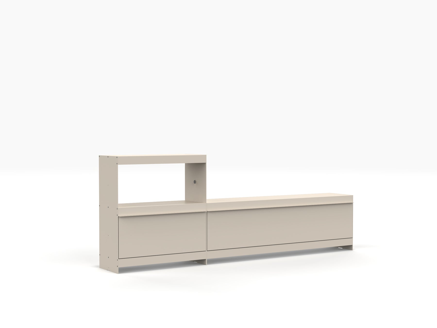 join shelving system low level media storage and turntable stand in ivory colour