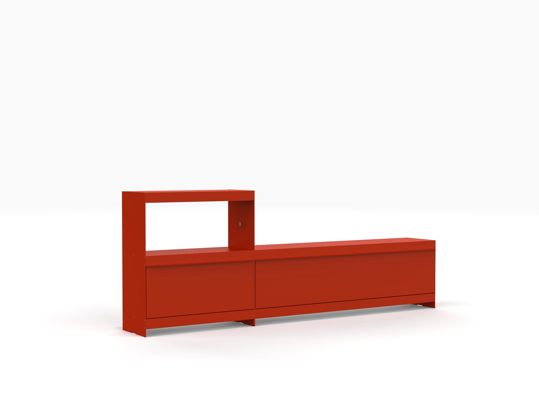 join shelving system low level modern media storage and turntable stand in red