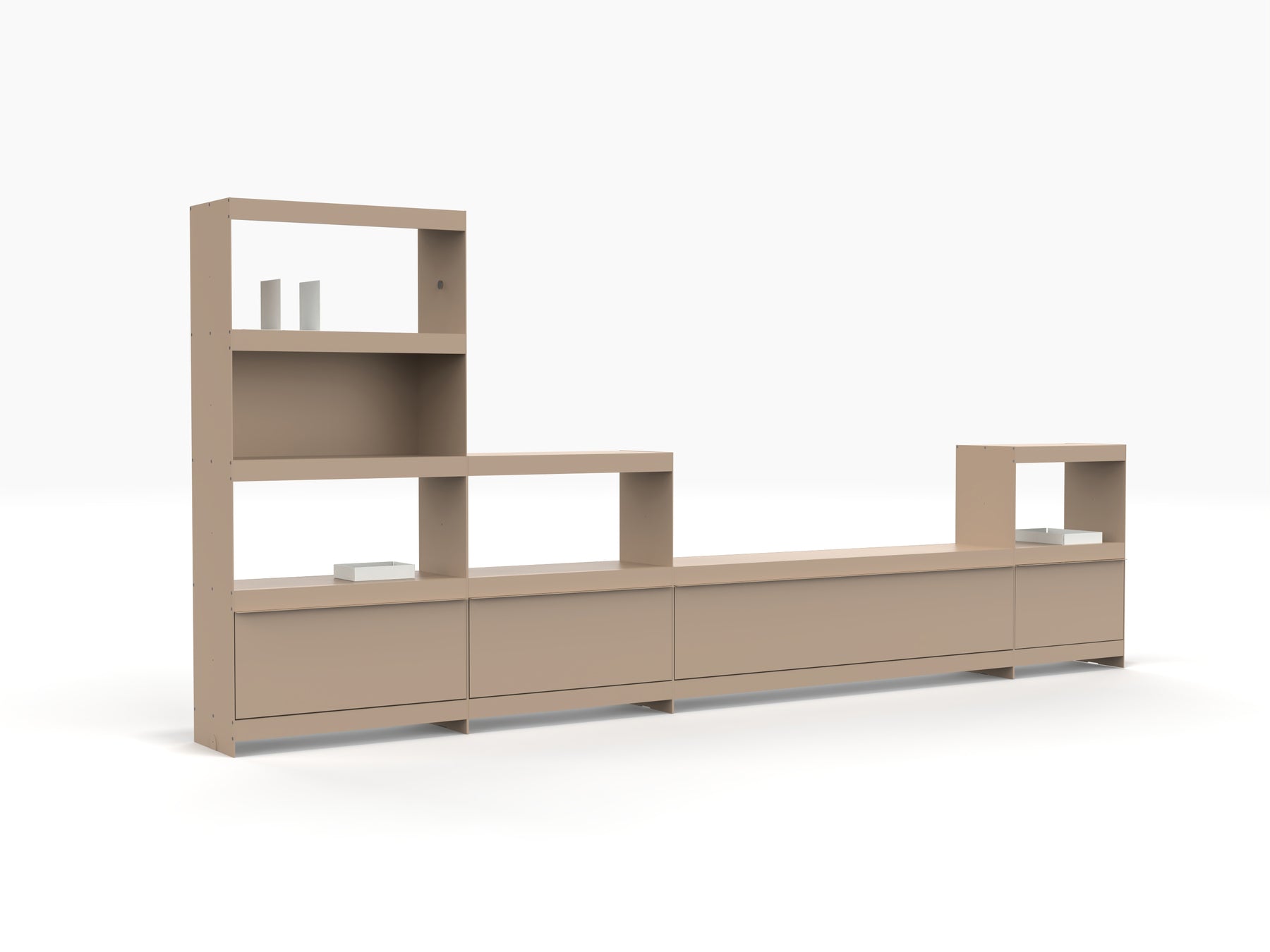 join shelving system large TV stand and media storage in beige