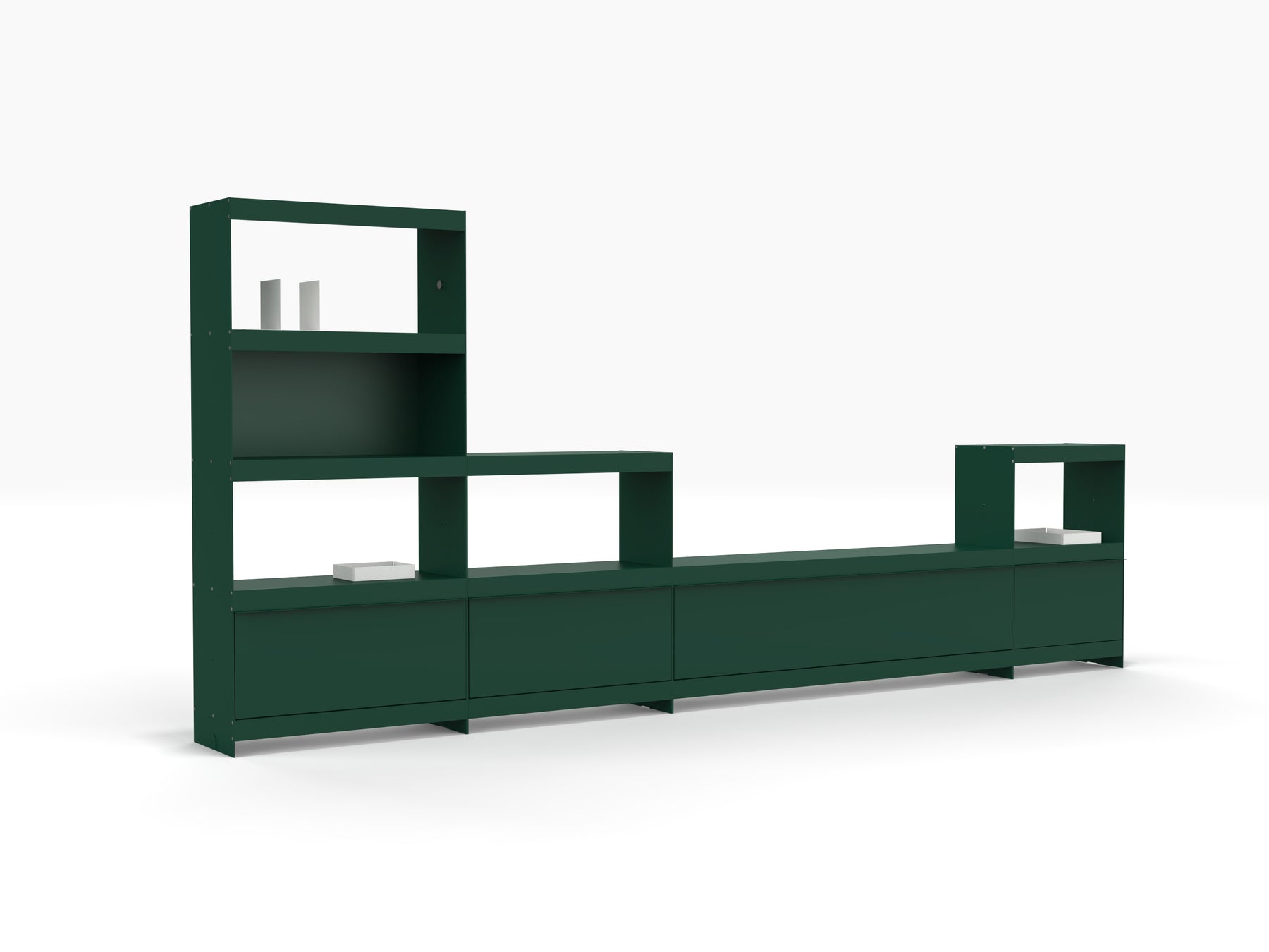 large contemporary media wall  and TV stand with doors in green