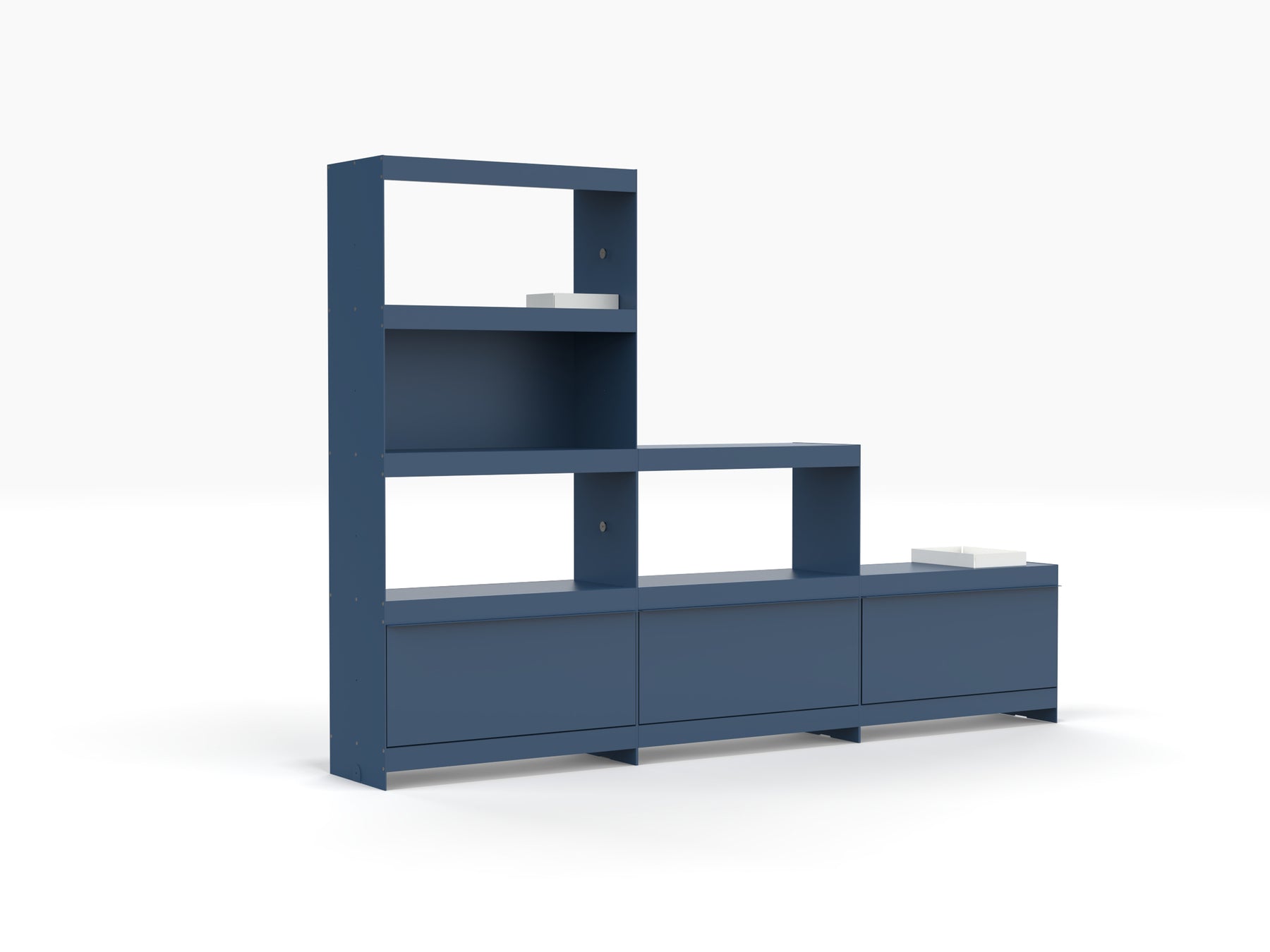 modern designer bookcase with doors in blue