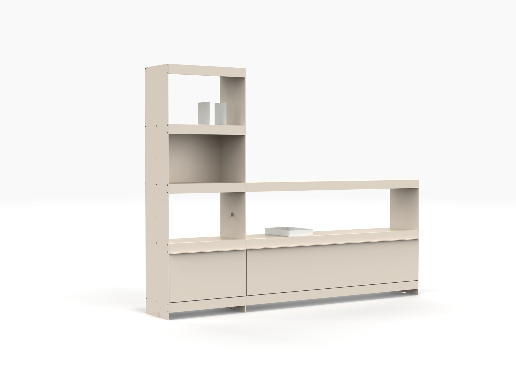 modern media wall and bookcase in ivory colour