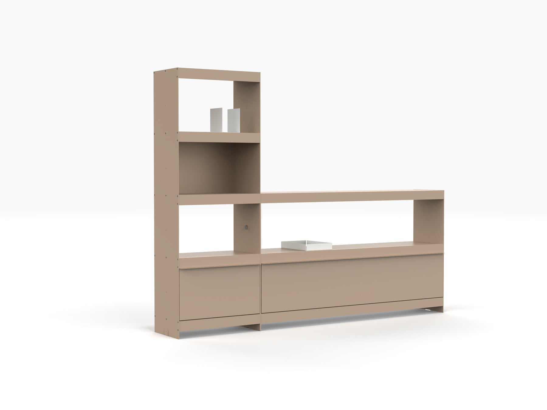 modern record player and vinyl modular unit in beige