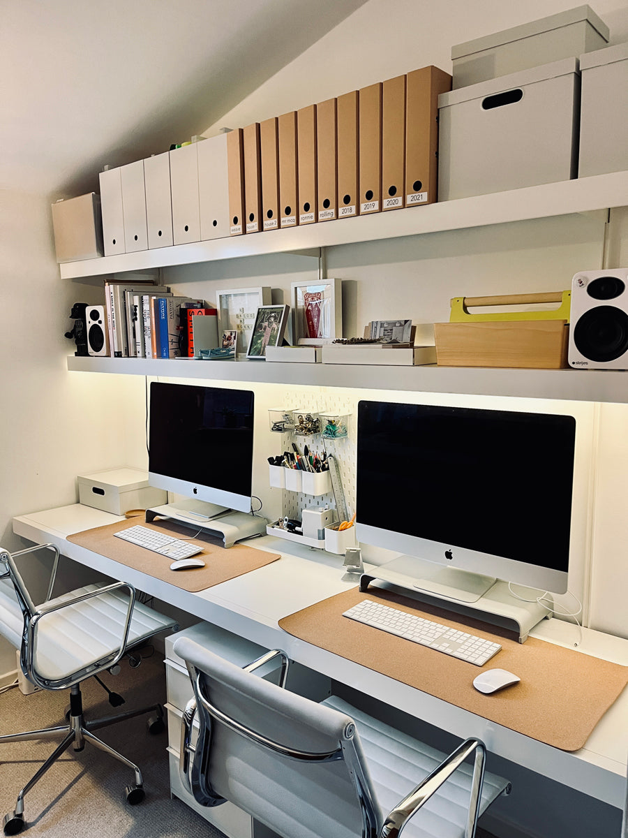 Desk with deals shelving unit above