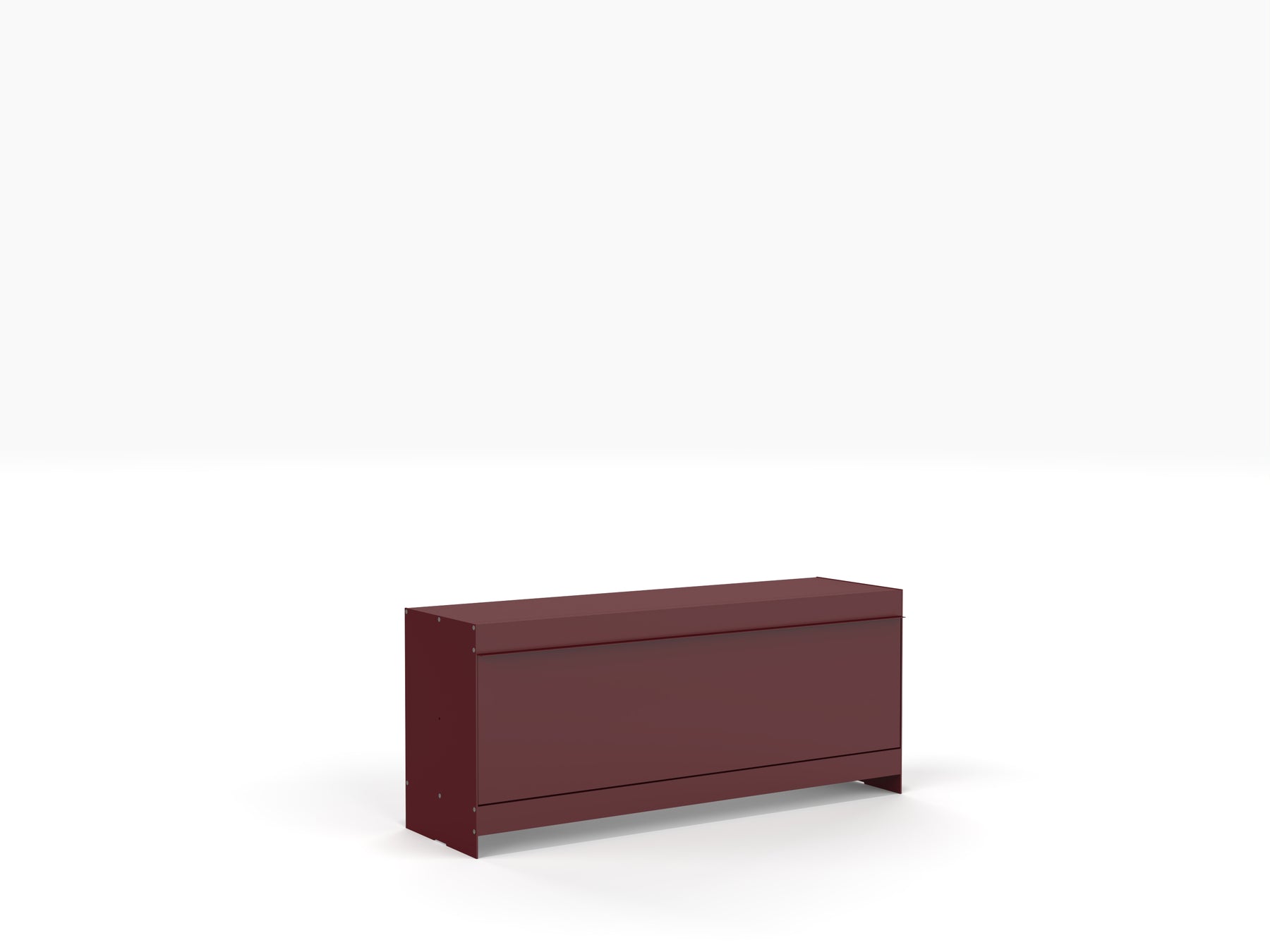 deep red metal TV unit by ON&ON