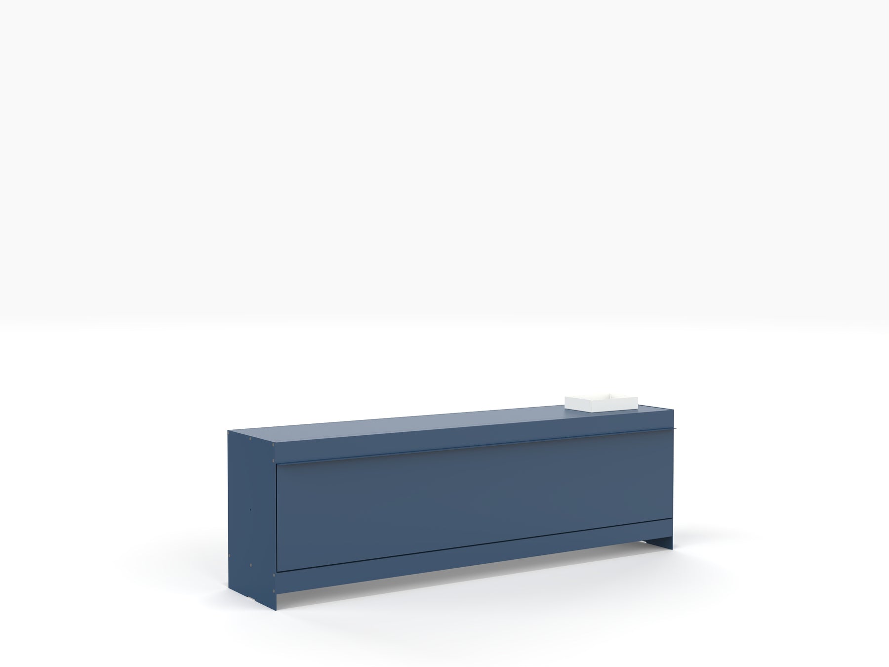 large modern blue TV stand low level 