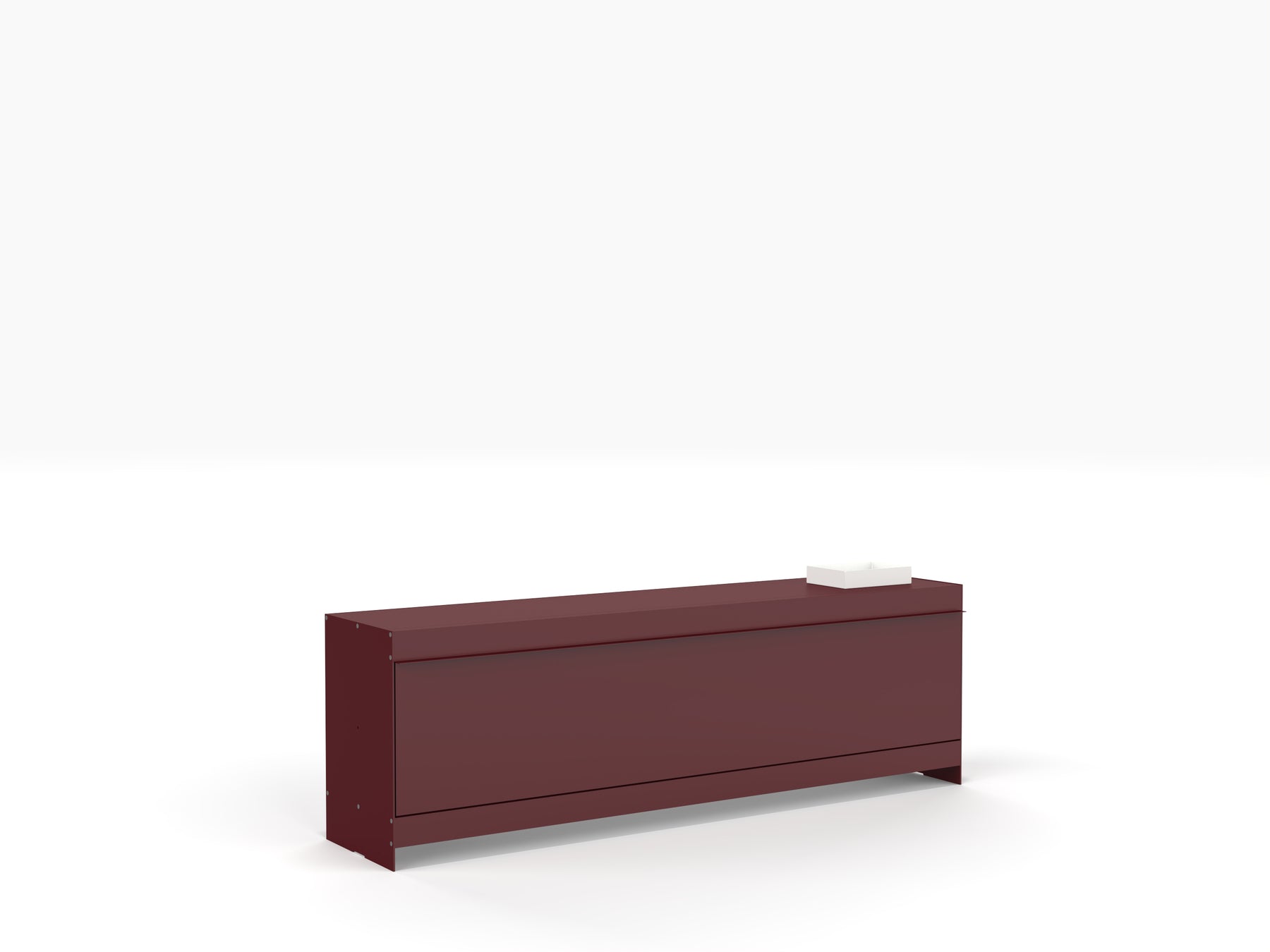 deep red metal TV and media cabinet 