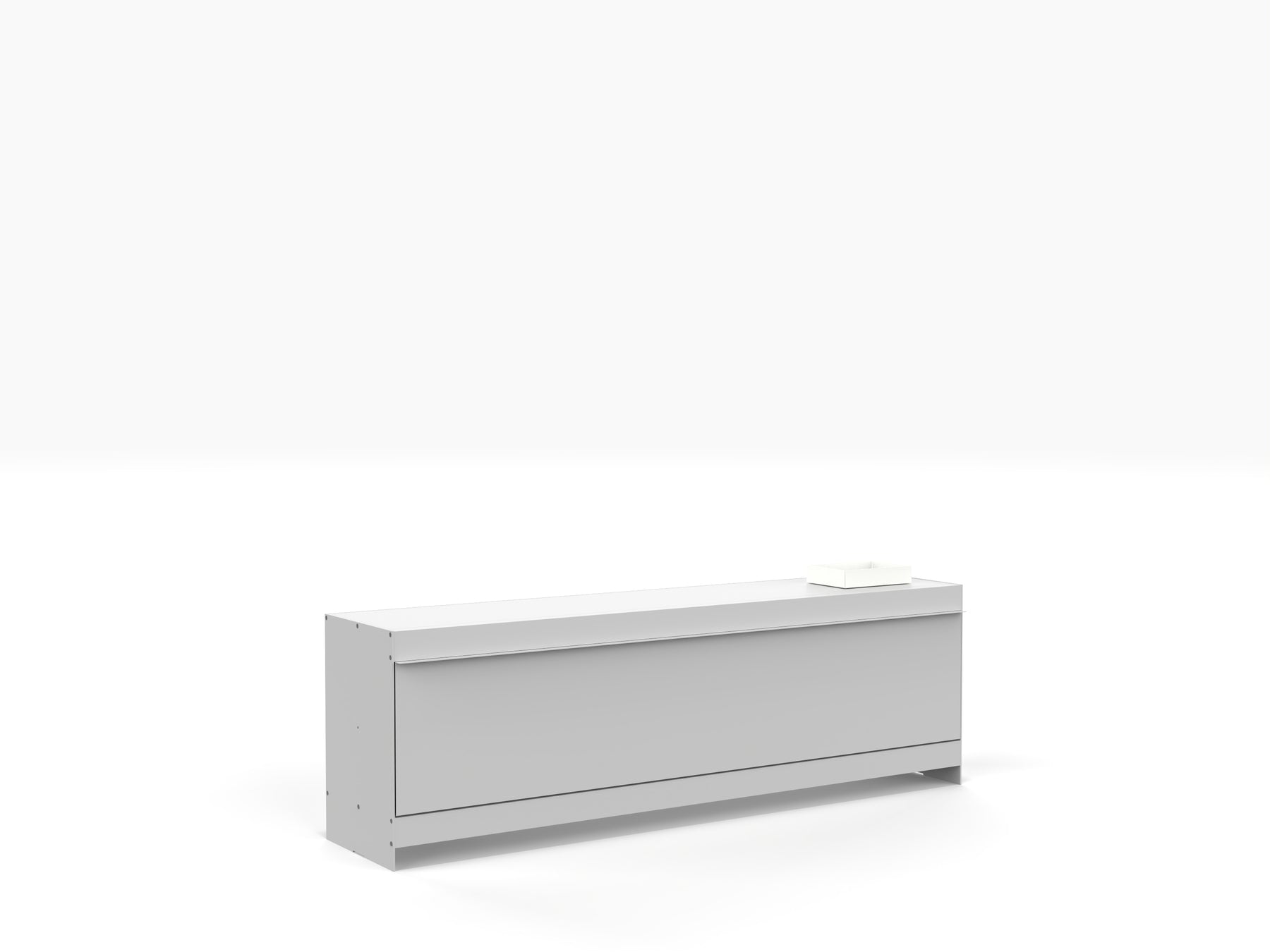 long low level metal TV unit in light grey