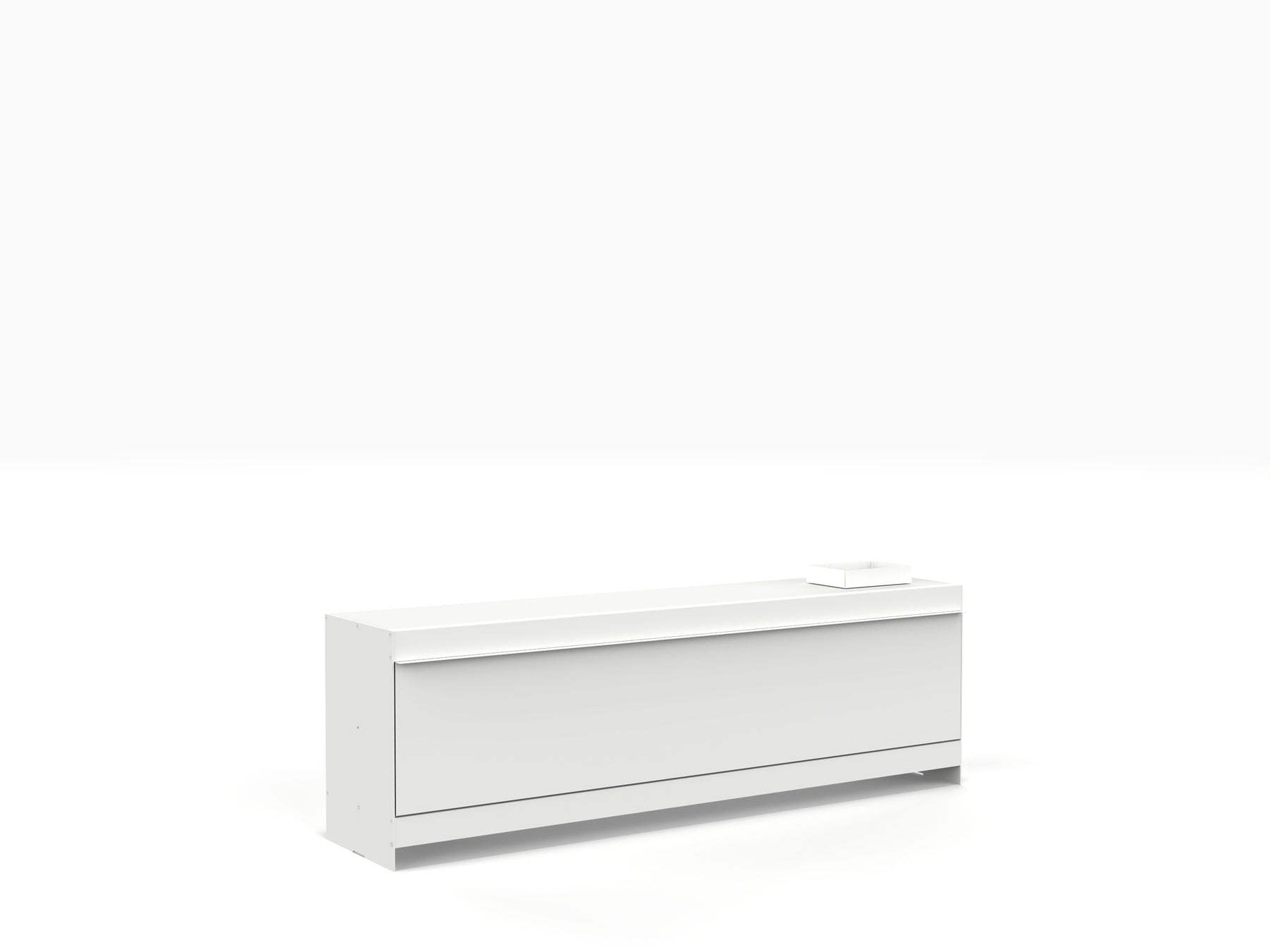 designer TV unit with storage in white