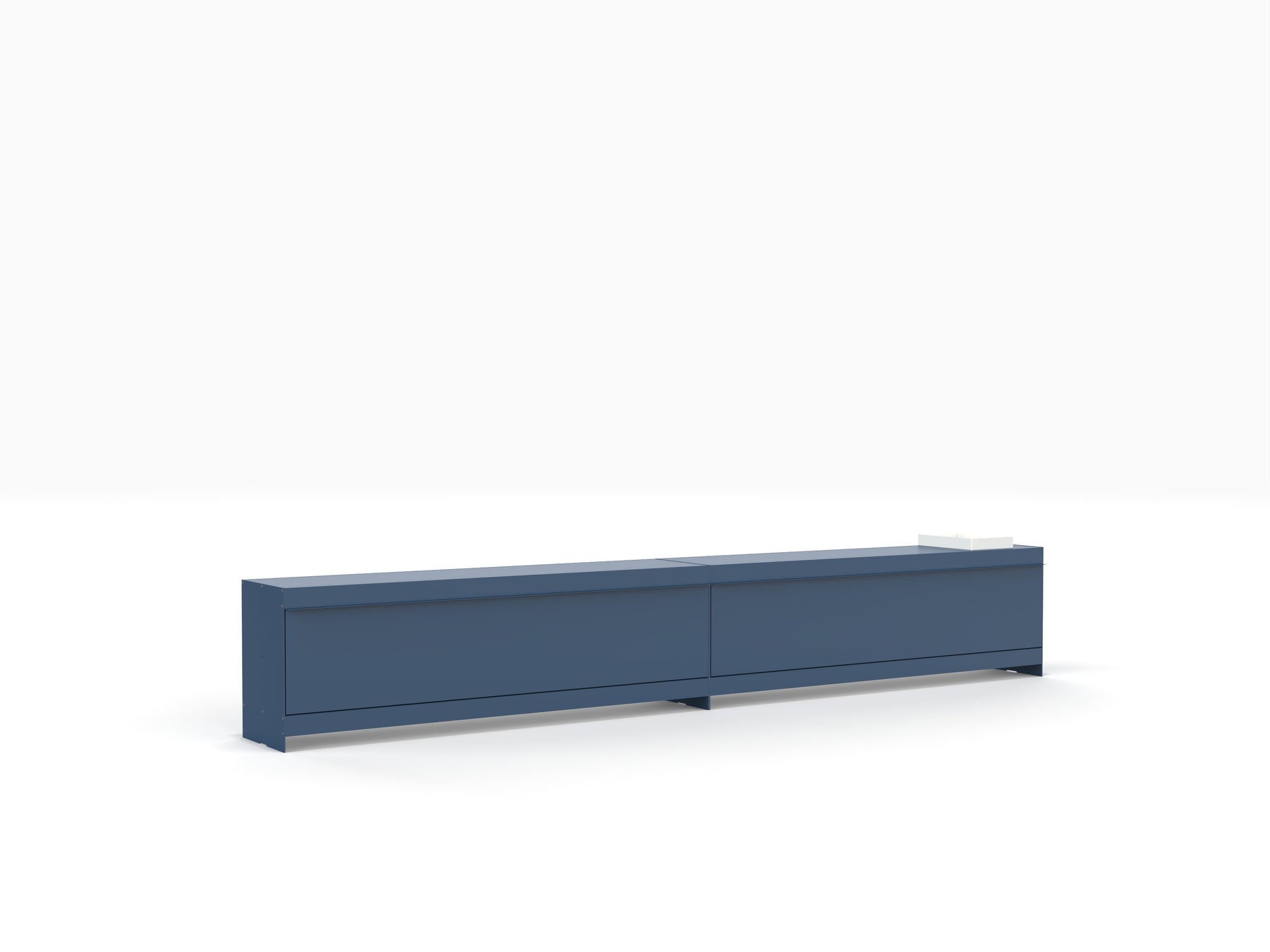 very long metal TV stand low level in blue