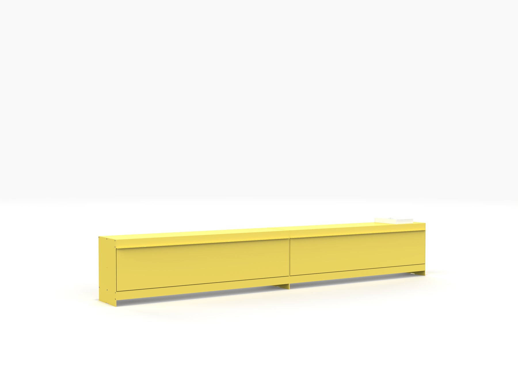 modern yellow long metal TV media unit with doors 