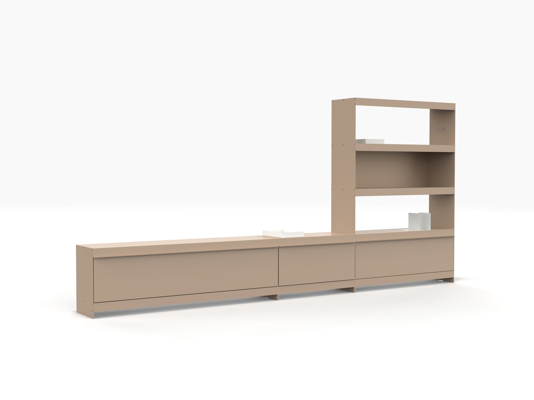 TV stand with modular book storage in beige by ON&ON