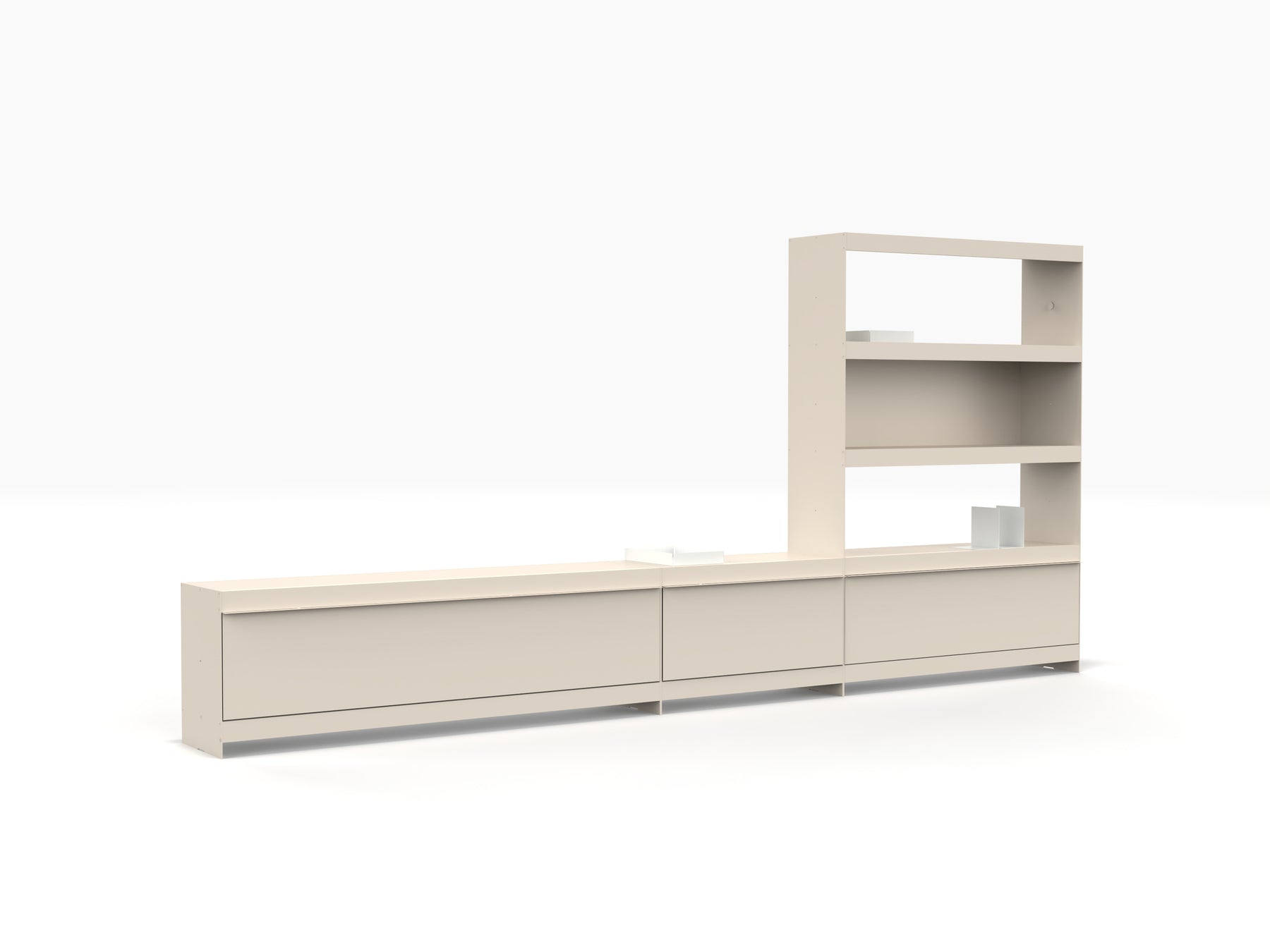 TV cabinet with book shelving unit in ivory colour