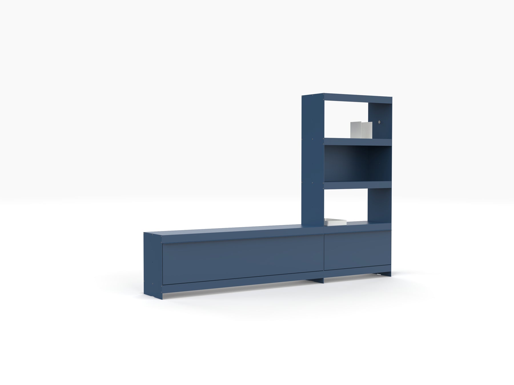 Blue modern TV unit with storage bookcase by ON&ON