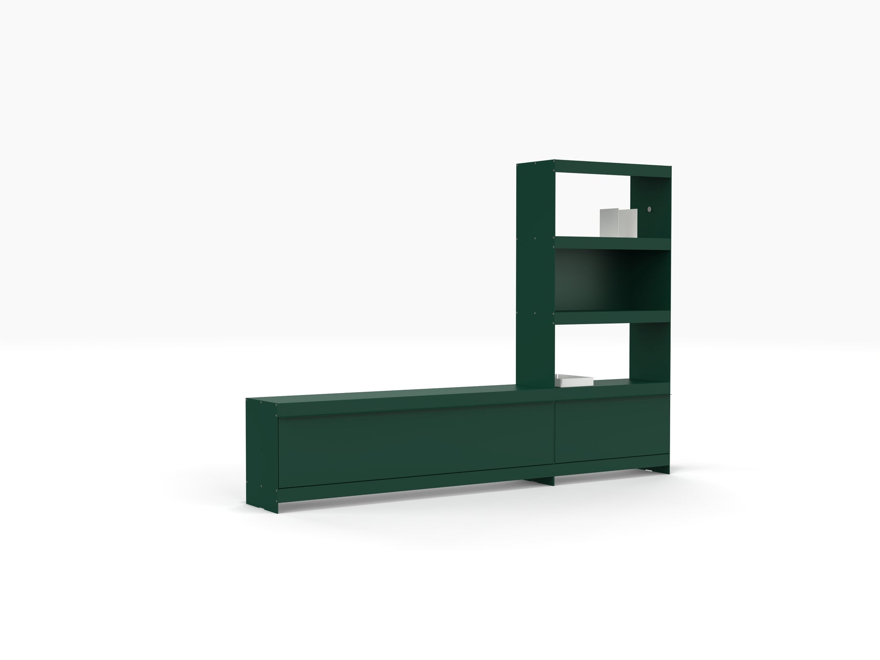 green metal TV and media wall system by ON&ON