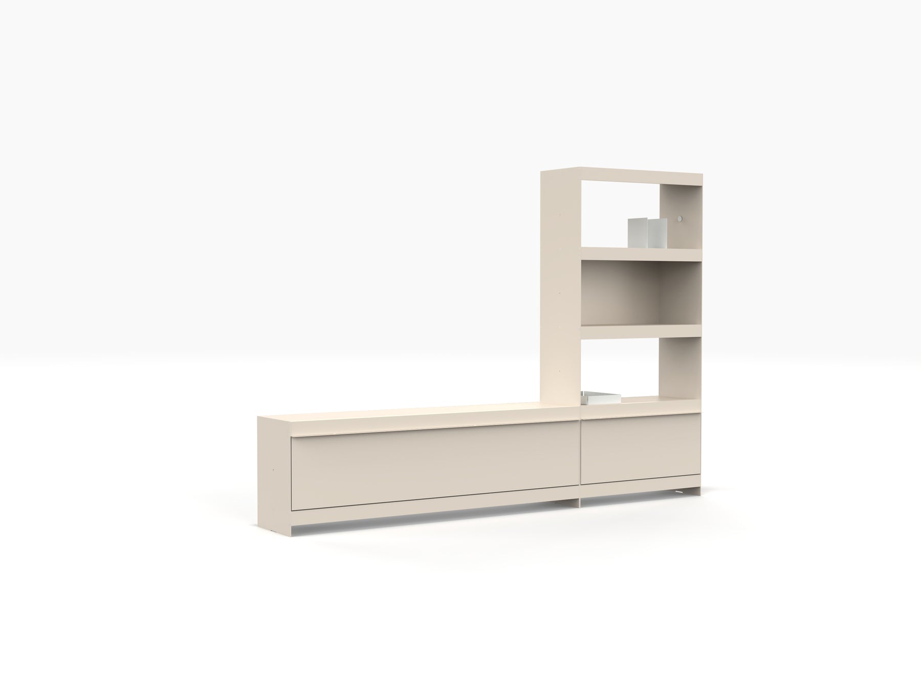 Join shelving system TV stand and media storage system in light ivory colour