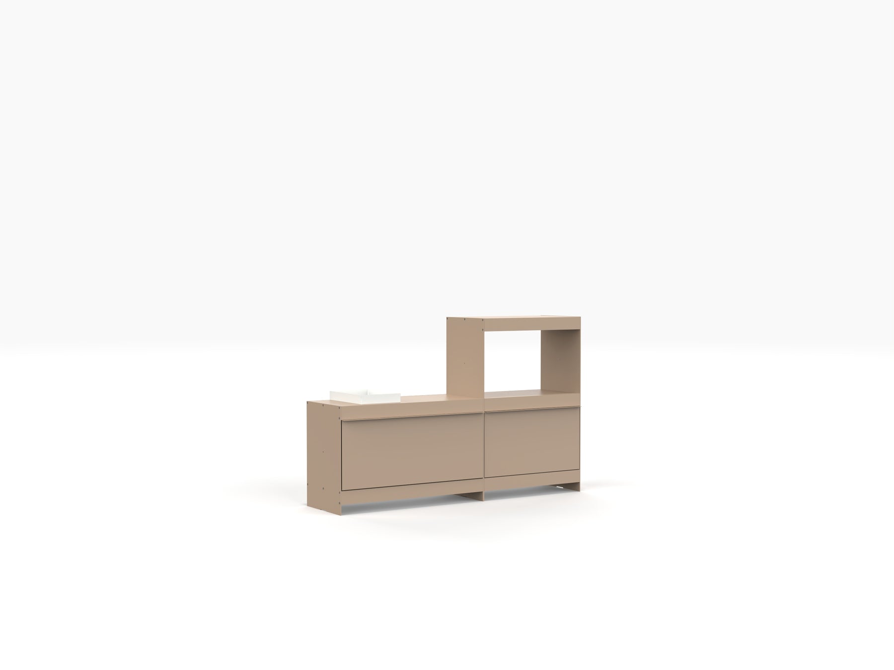 modern record player stand and vinyl media storage unit in beige