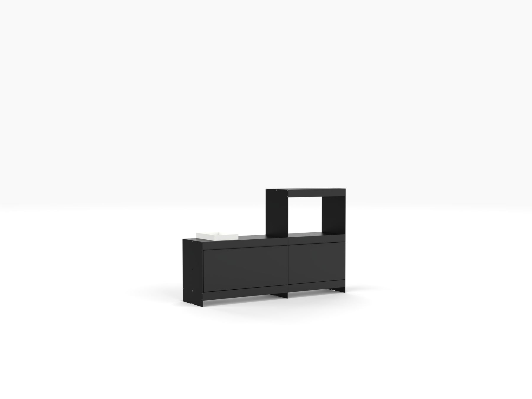 low TV stand with media storage and turntable stand in black