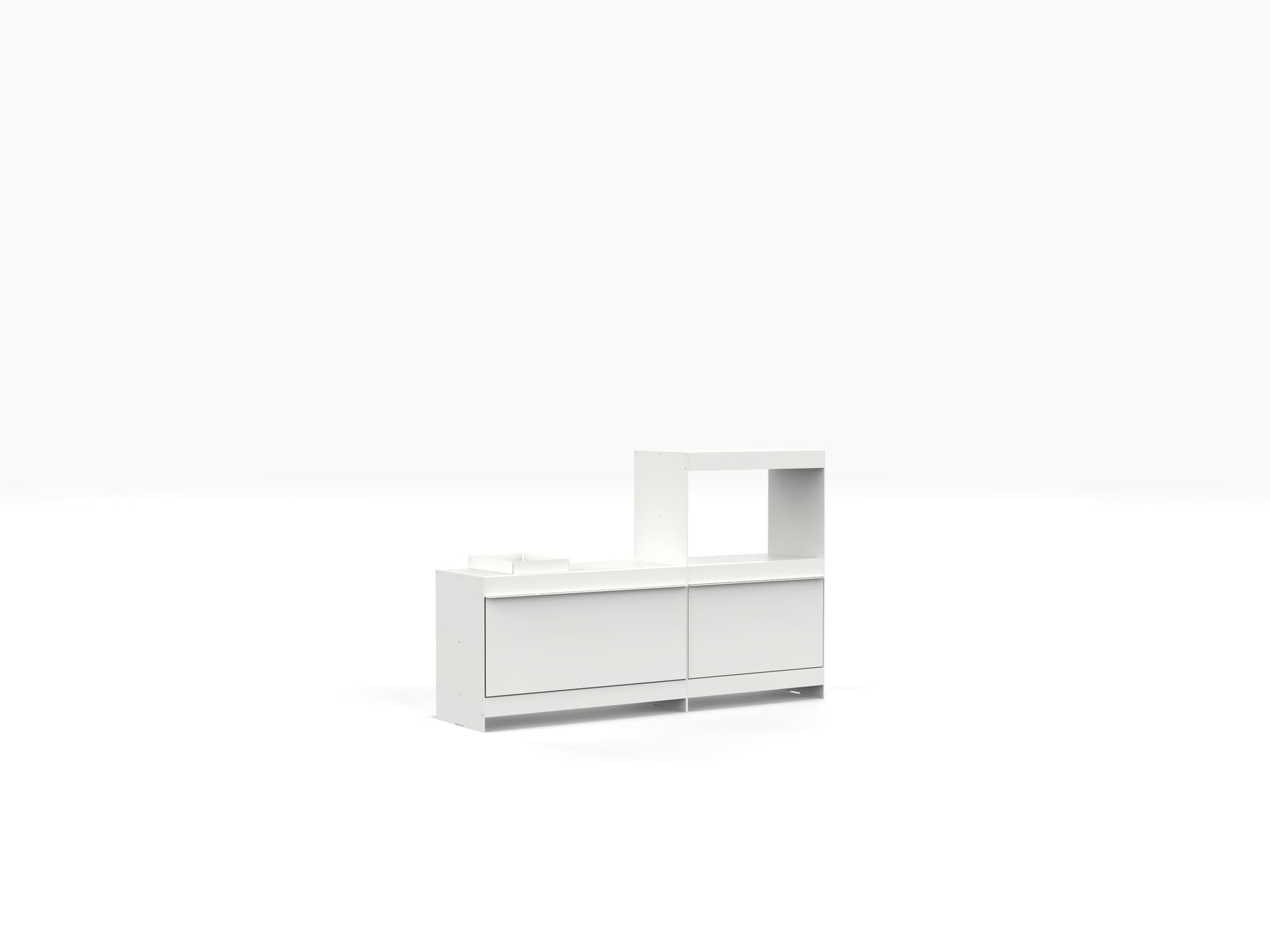 white architectural small media unit for TV and vinyl storage 