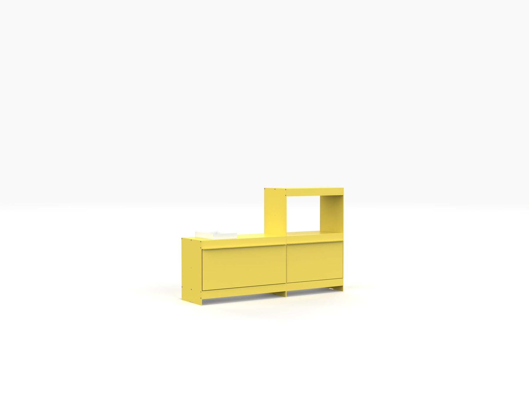 modular record player stand and media storage unit in yellow