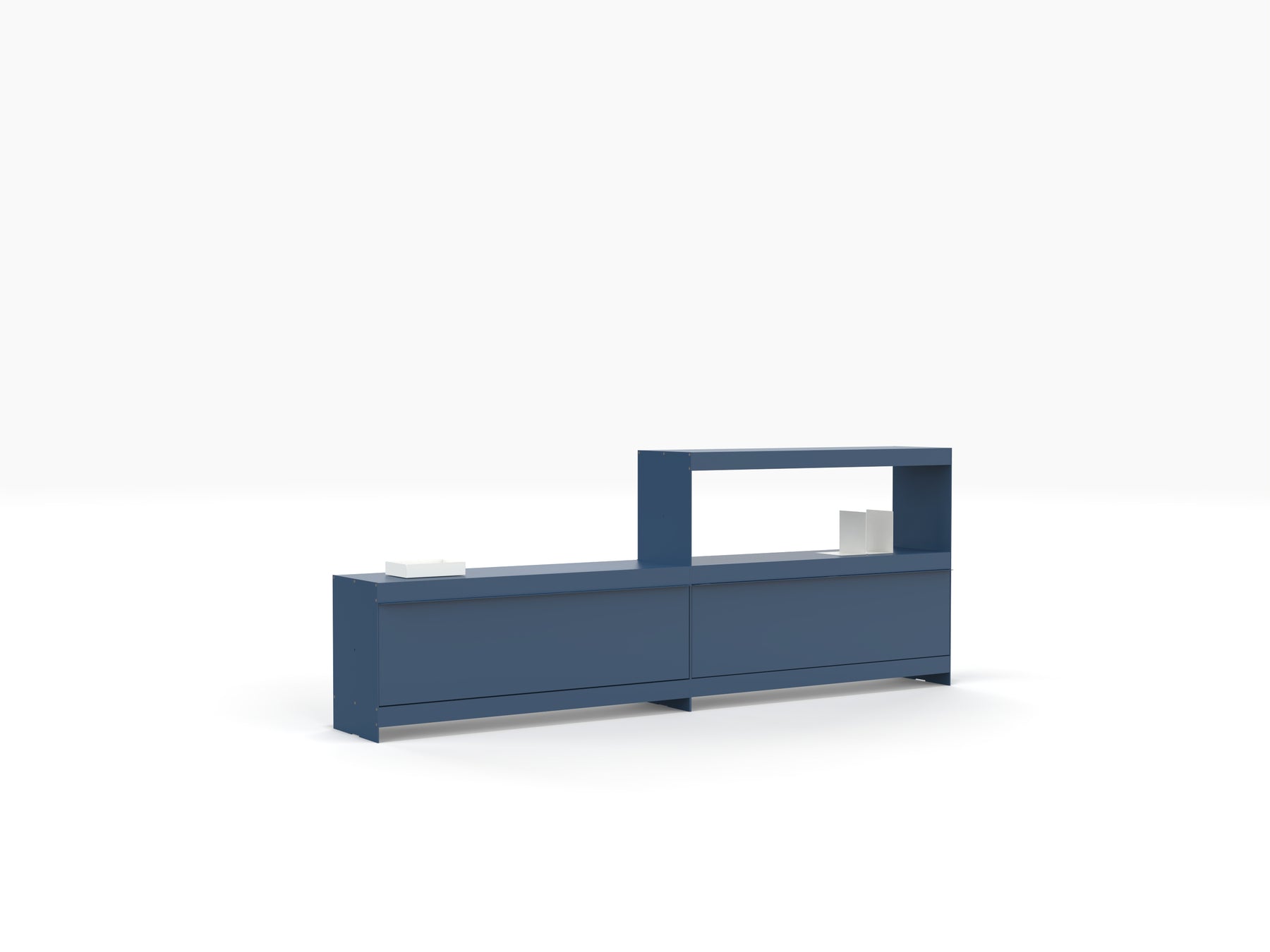 modern aluminium media storage unit low level in blue