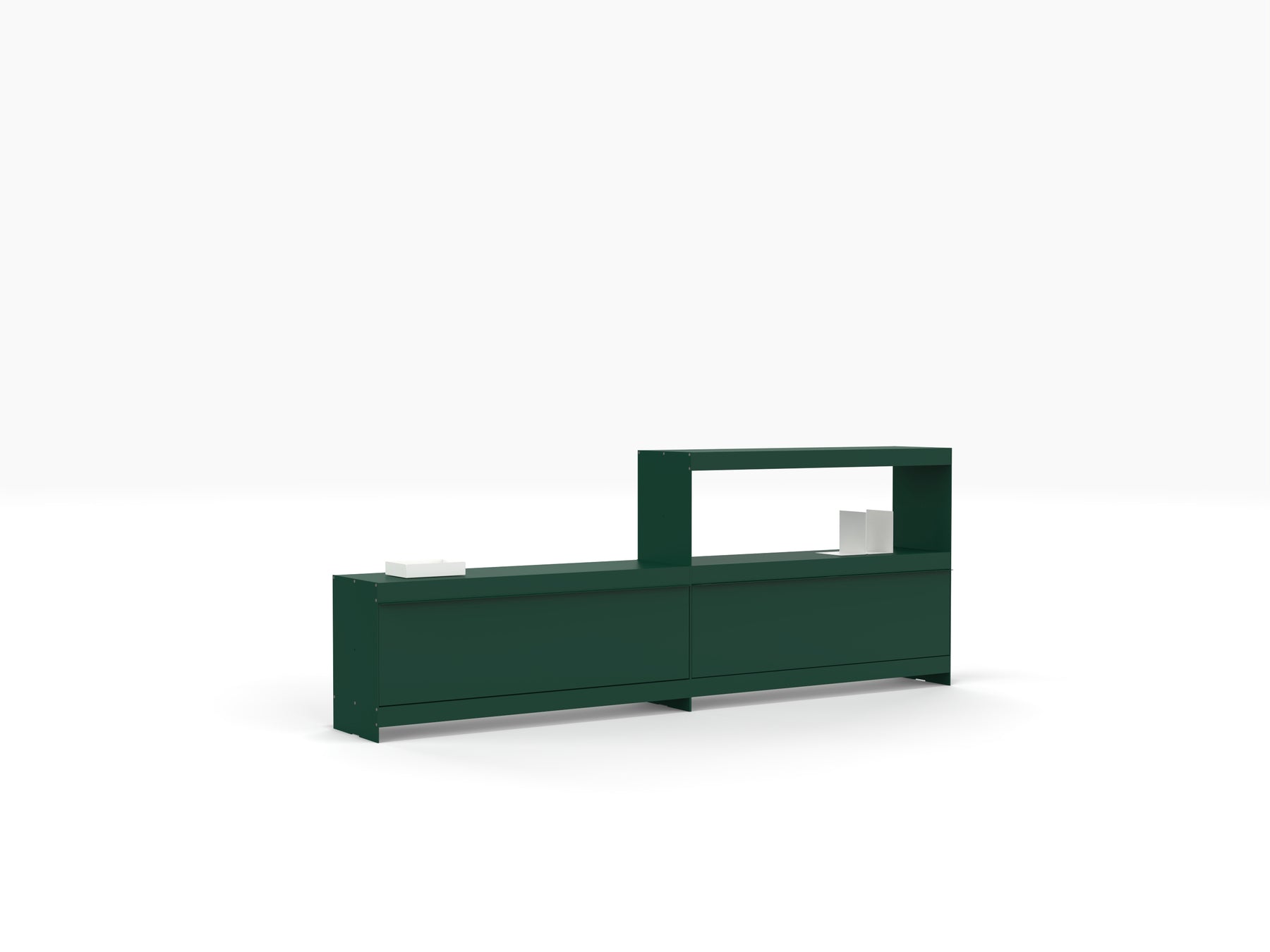 media storage unit in green with TV and turntable stand