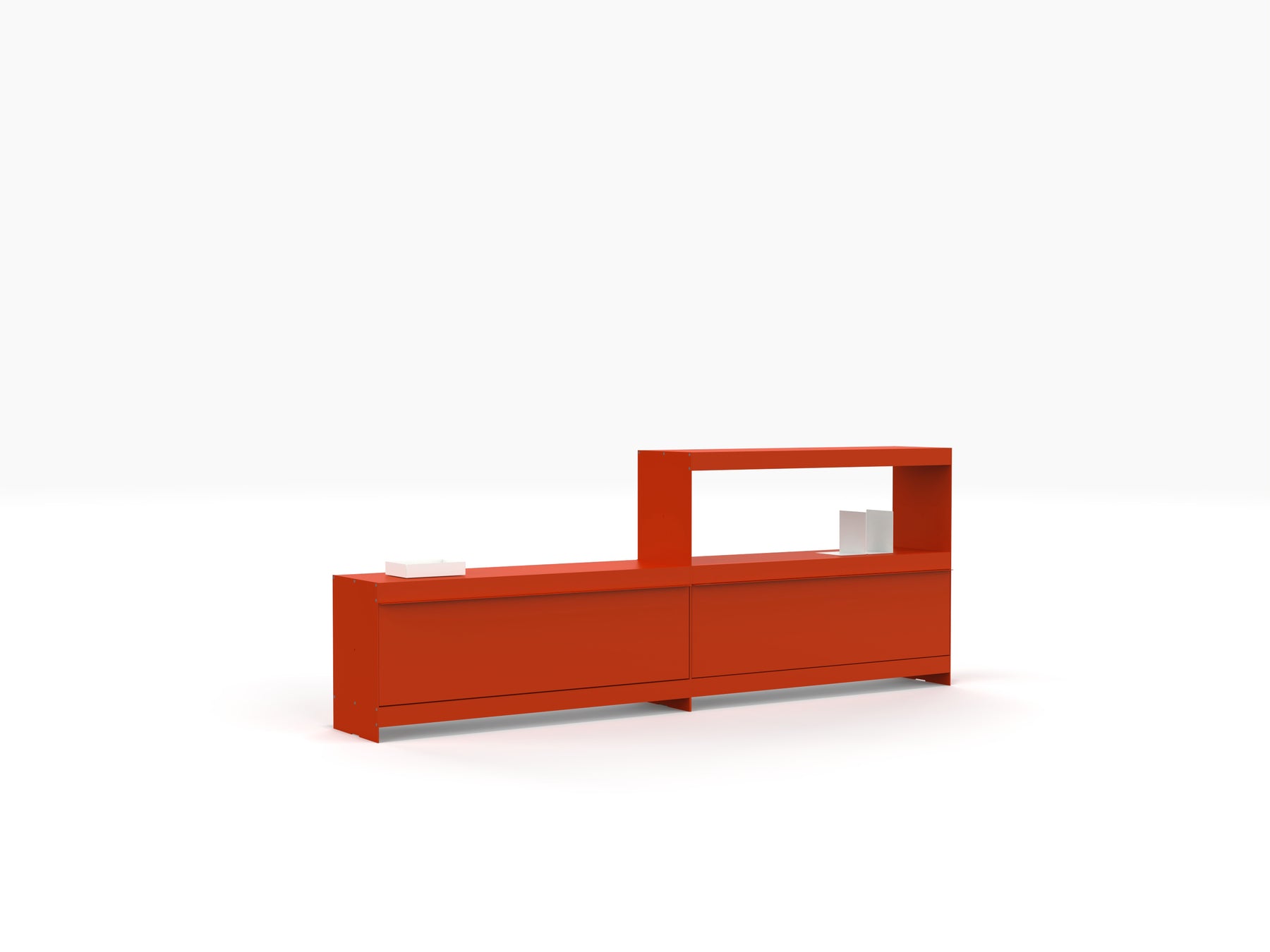 red modern low level modular tv stand