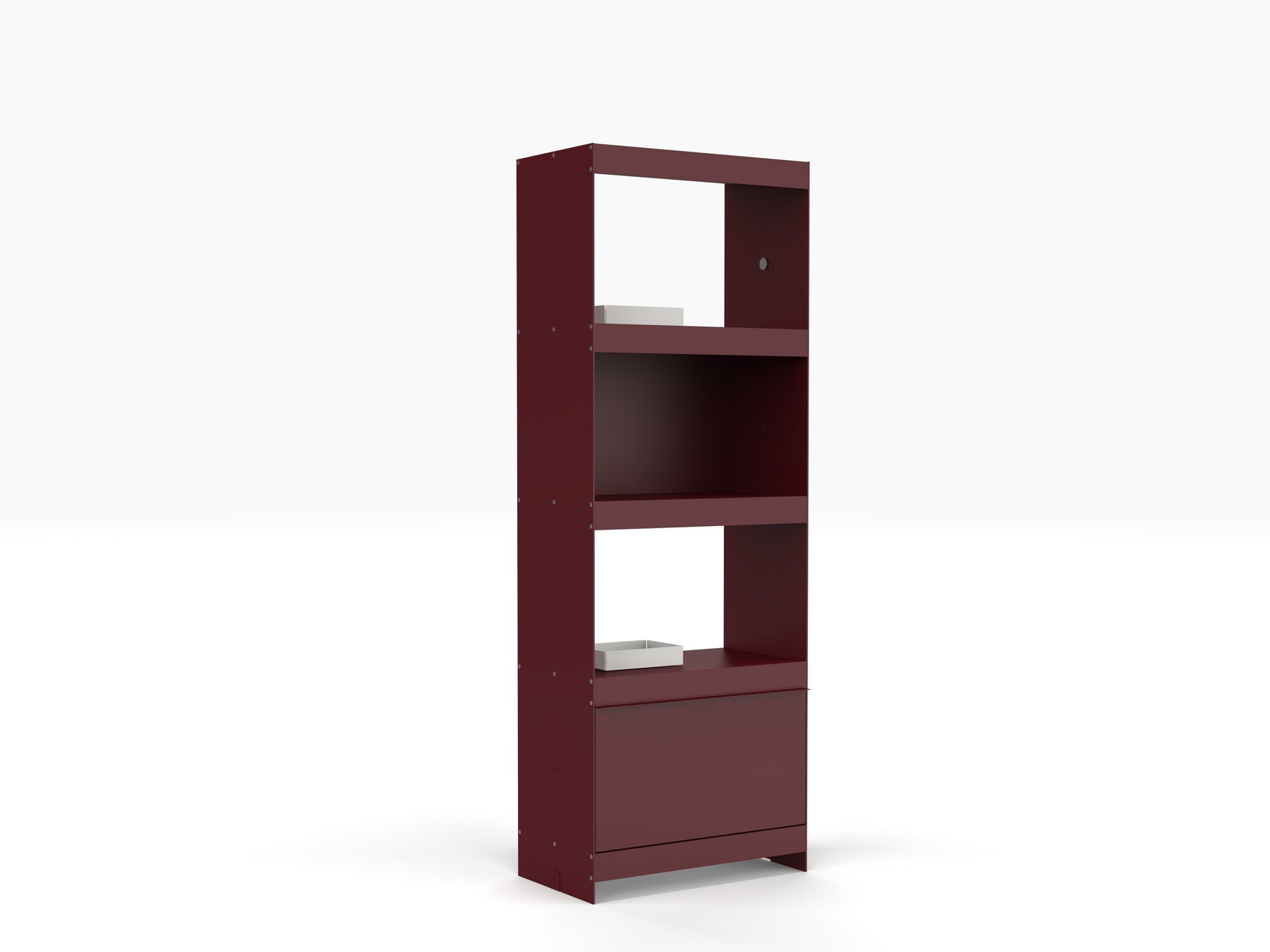 deep red tall modular bookcase 