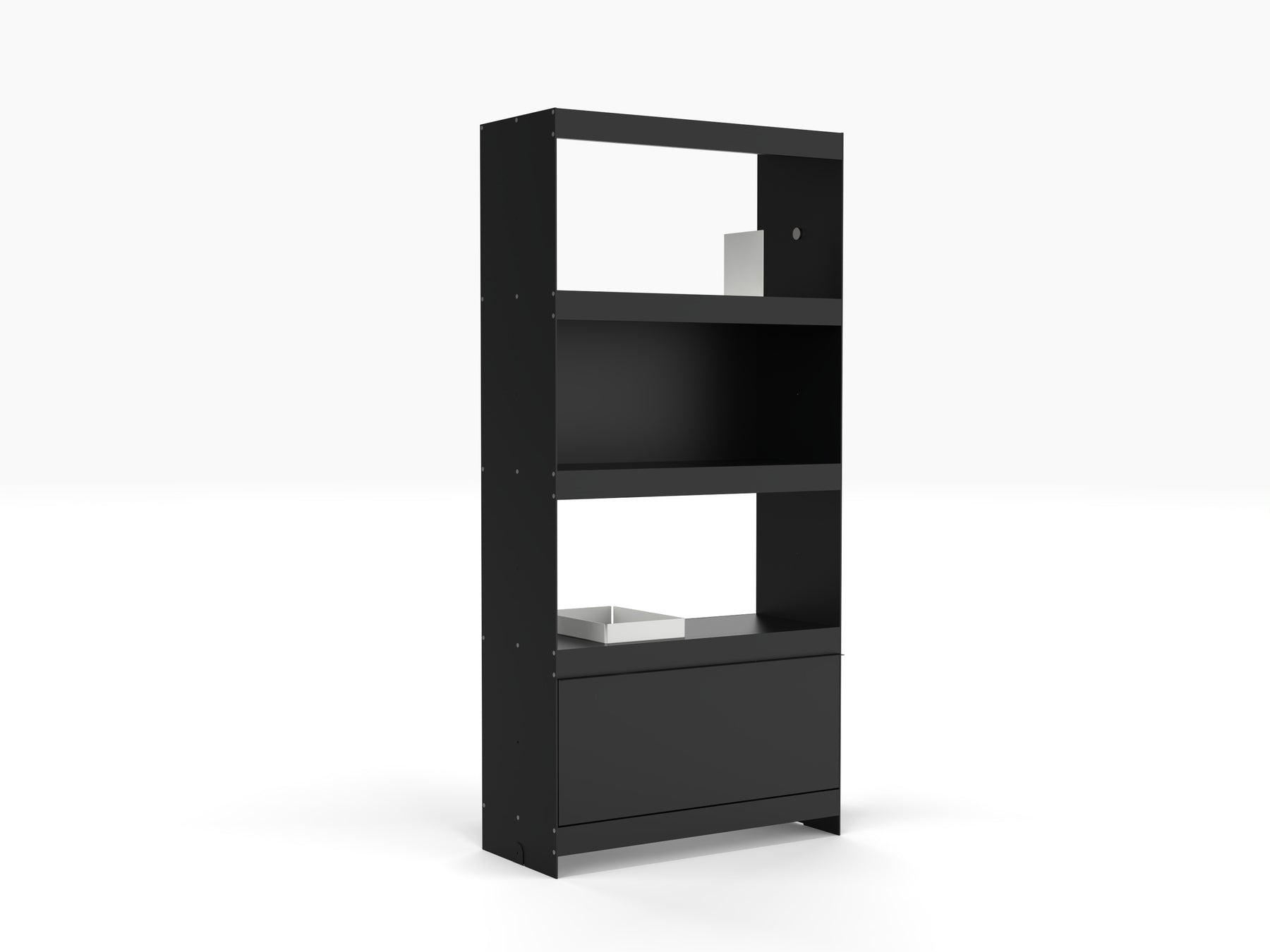 modern modular bookcase unit in black with doors