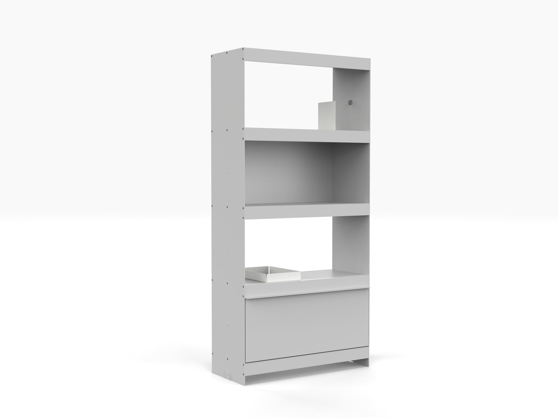 tall modular book storage unit in light grey