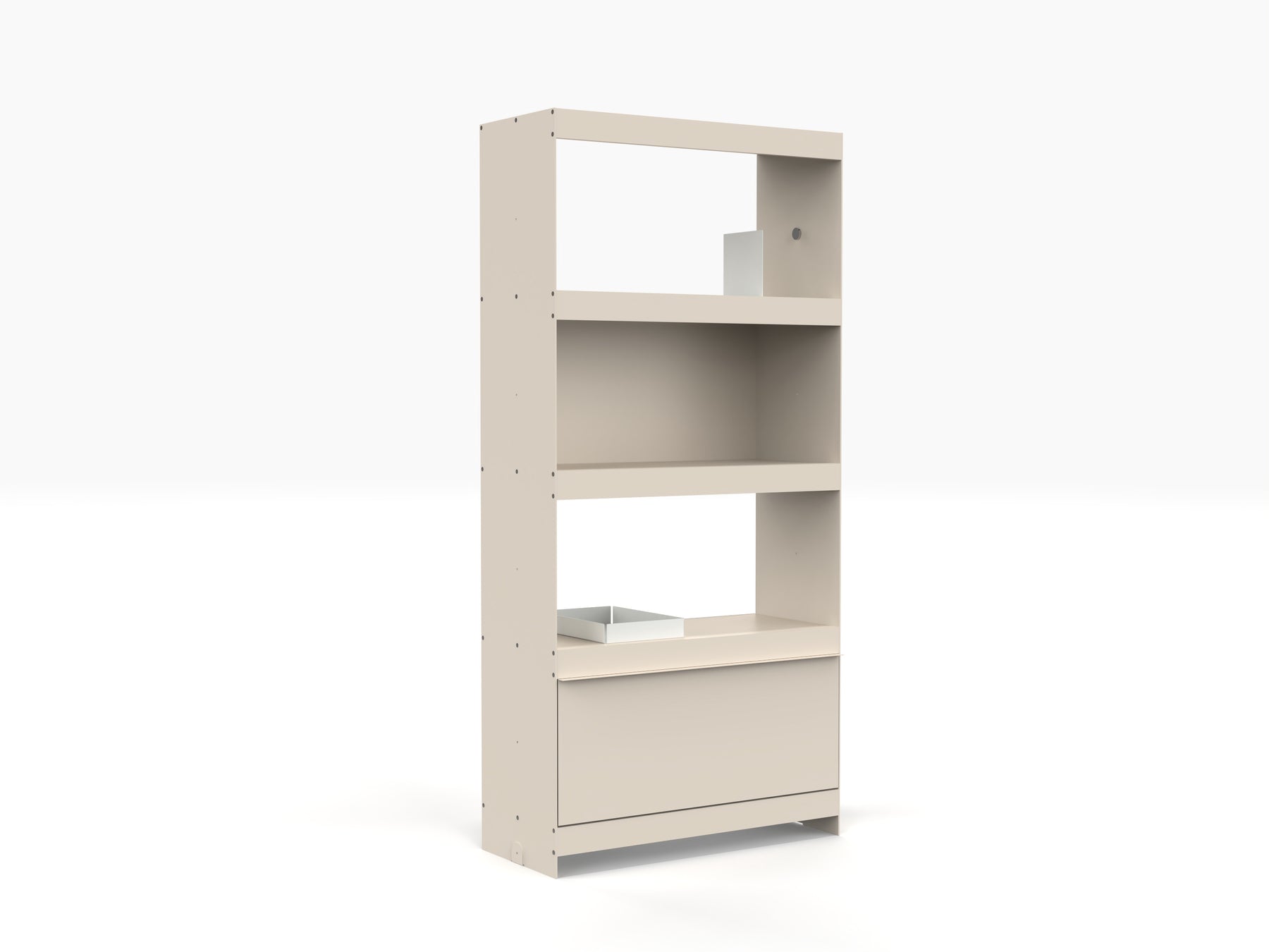 aluminium designer bookcase in light ivory colour