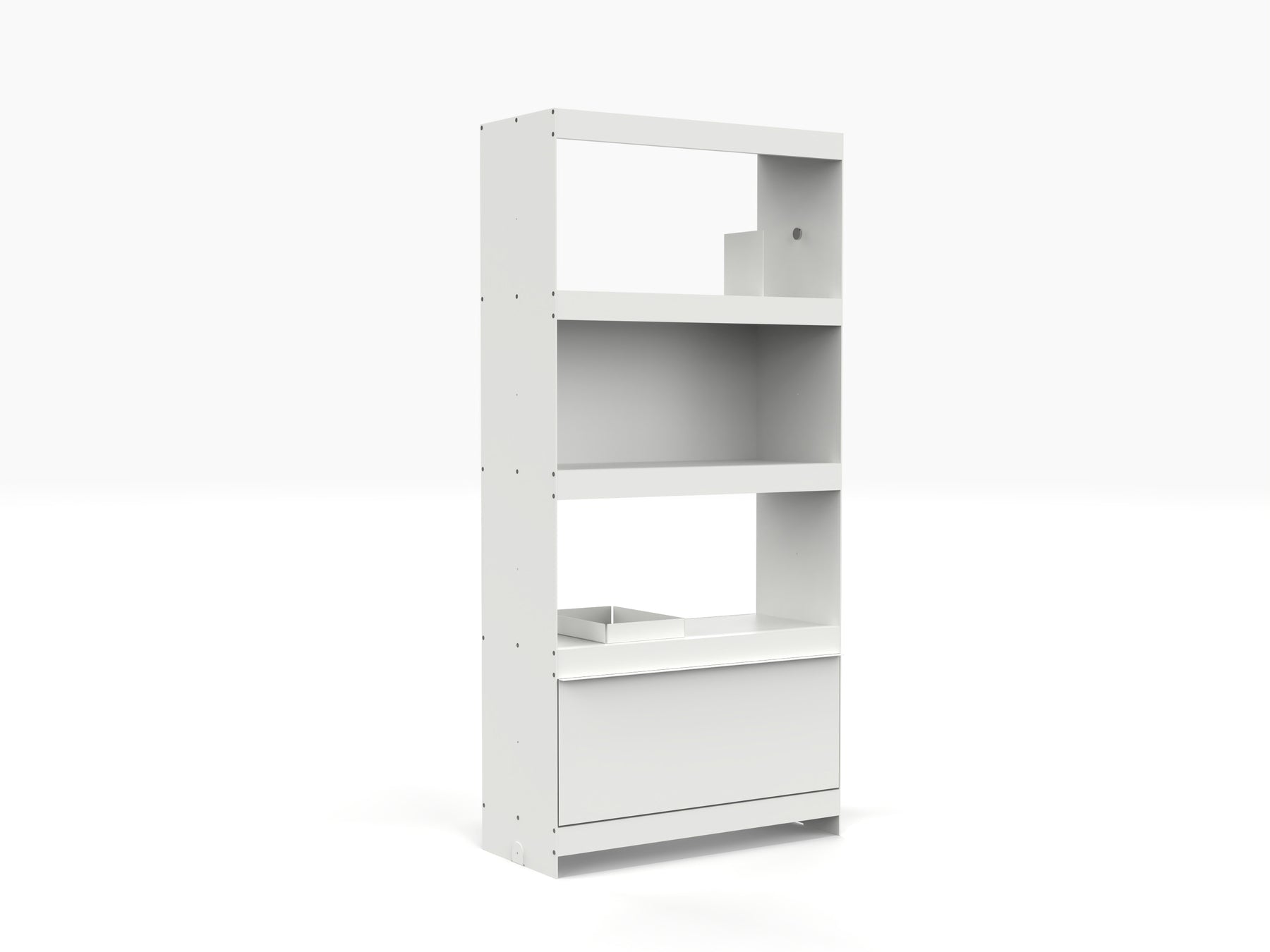 Designer book storage system in white made from aluminium