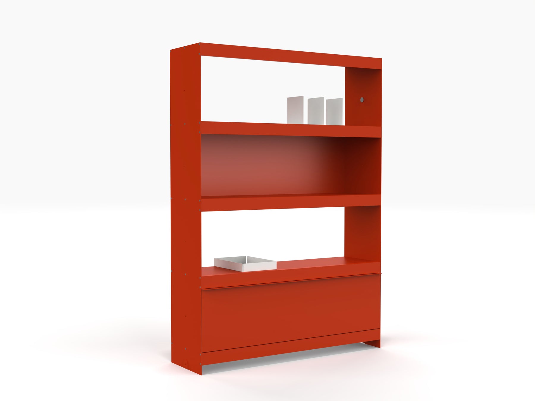 contemporary red shelving unit for books 