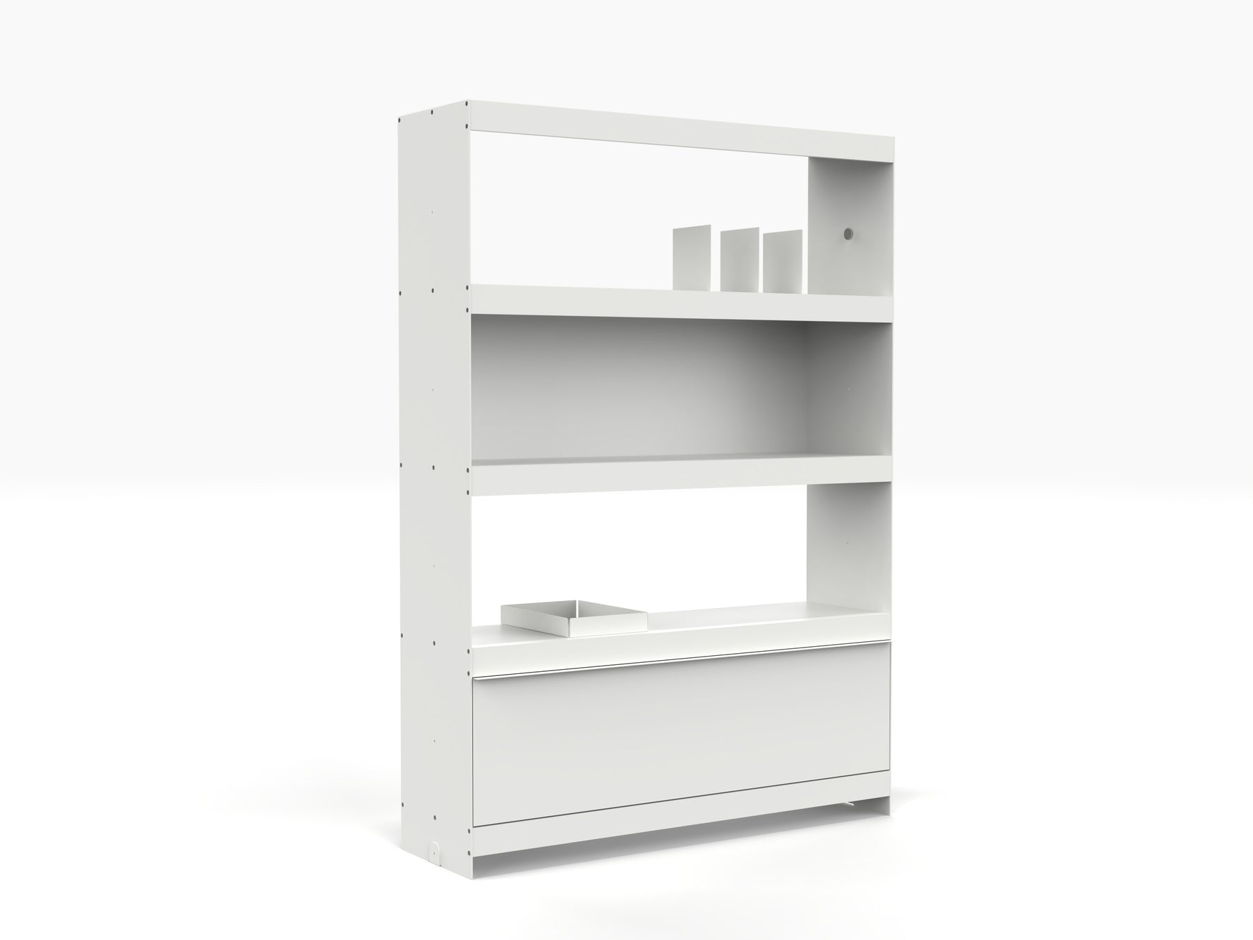 floor standing large modular book shelving unit in white