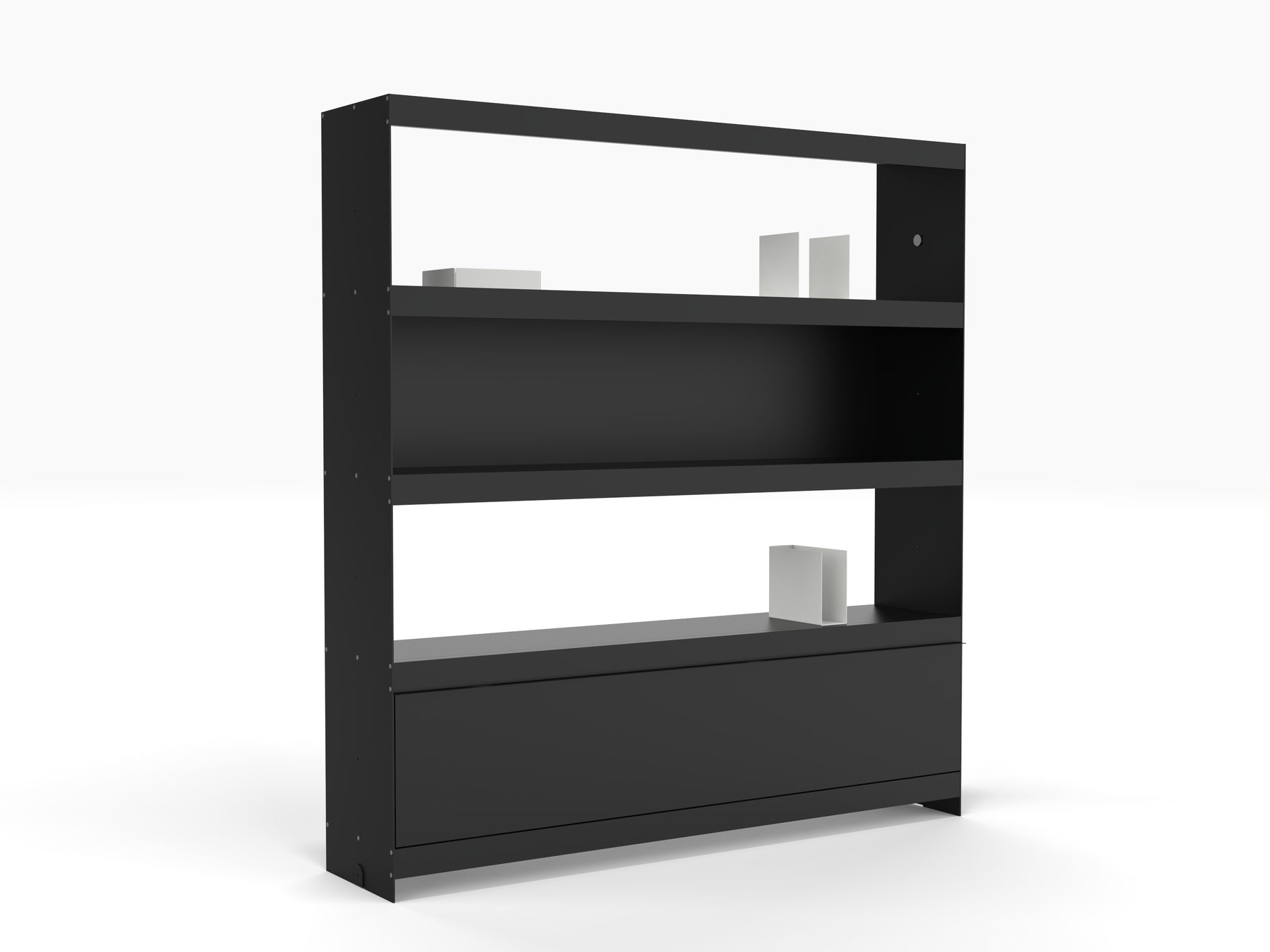 modular bookcase wall system in black with door