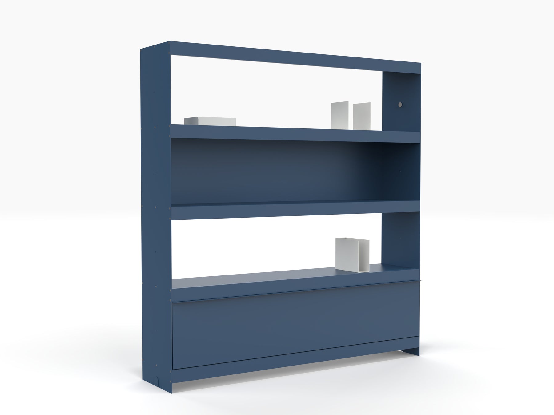 modular bookcase wall system with doors in blue