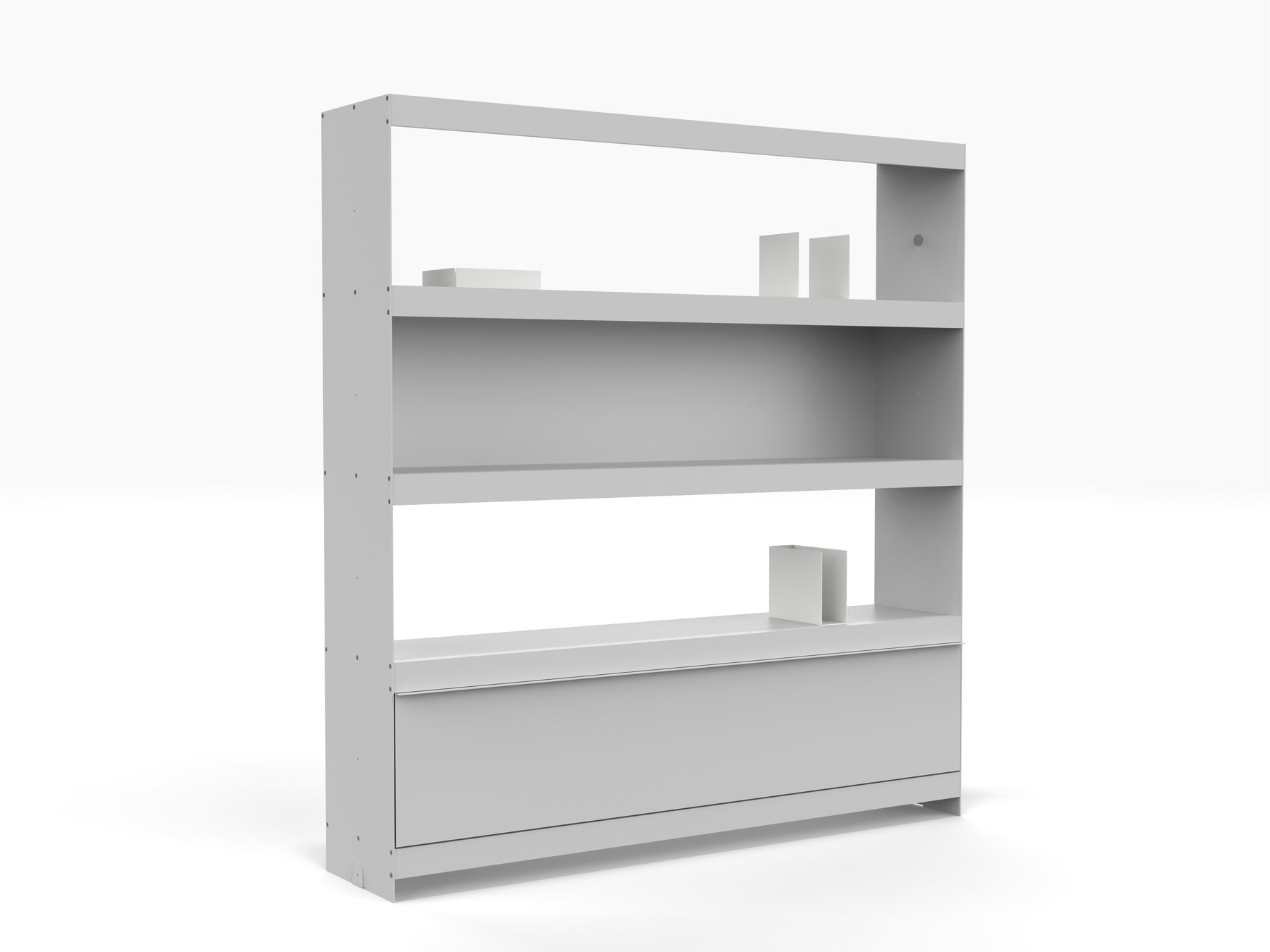 light grey contemporary modular shelving unit with door