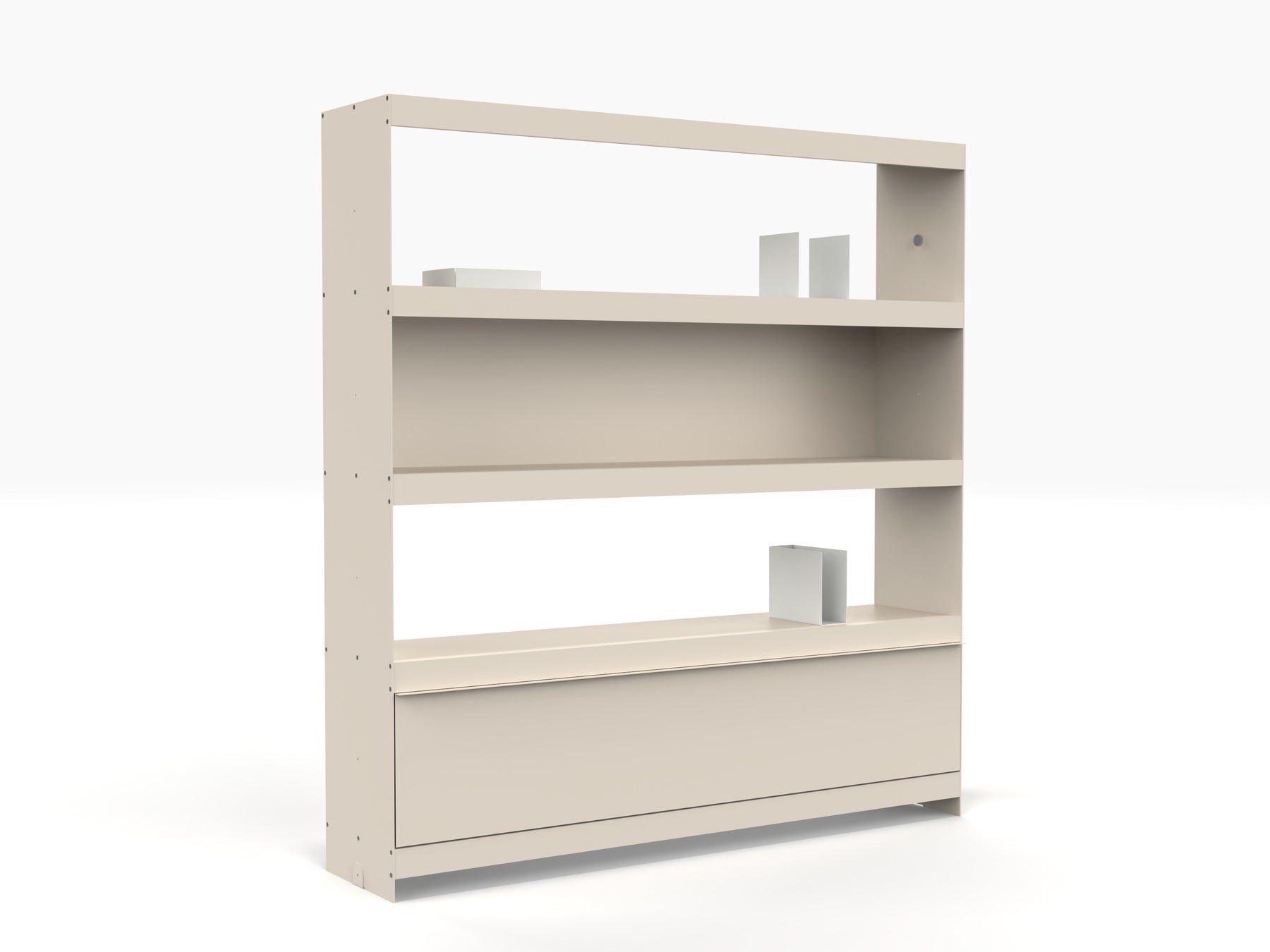 large modern aluminium bookcase with door in ivory colour