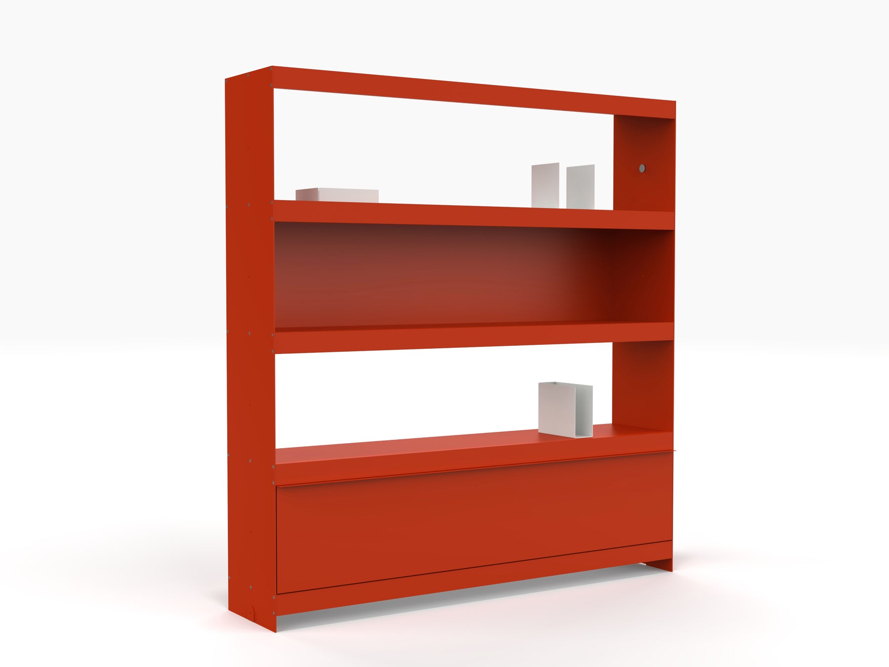 large modern red modular bookcase unit 