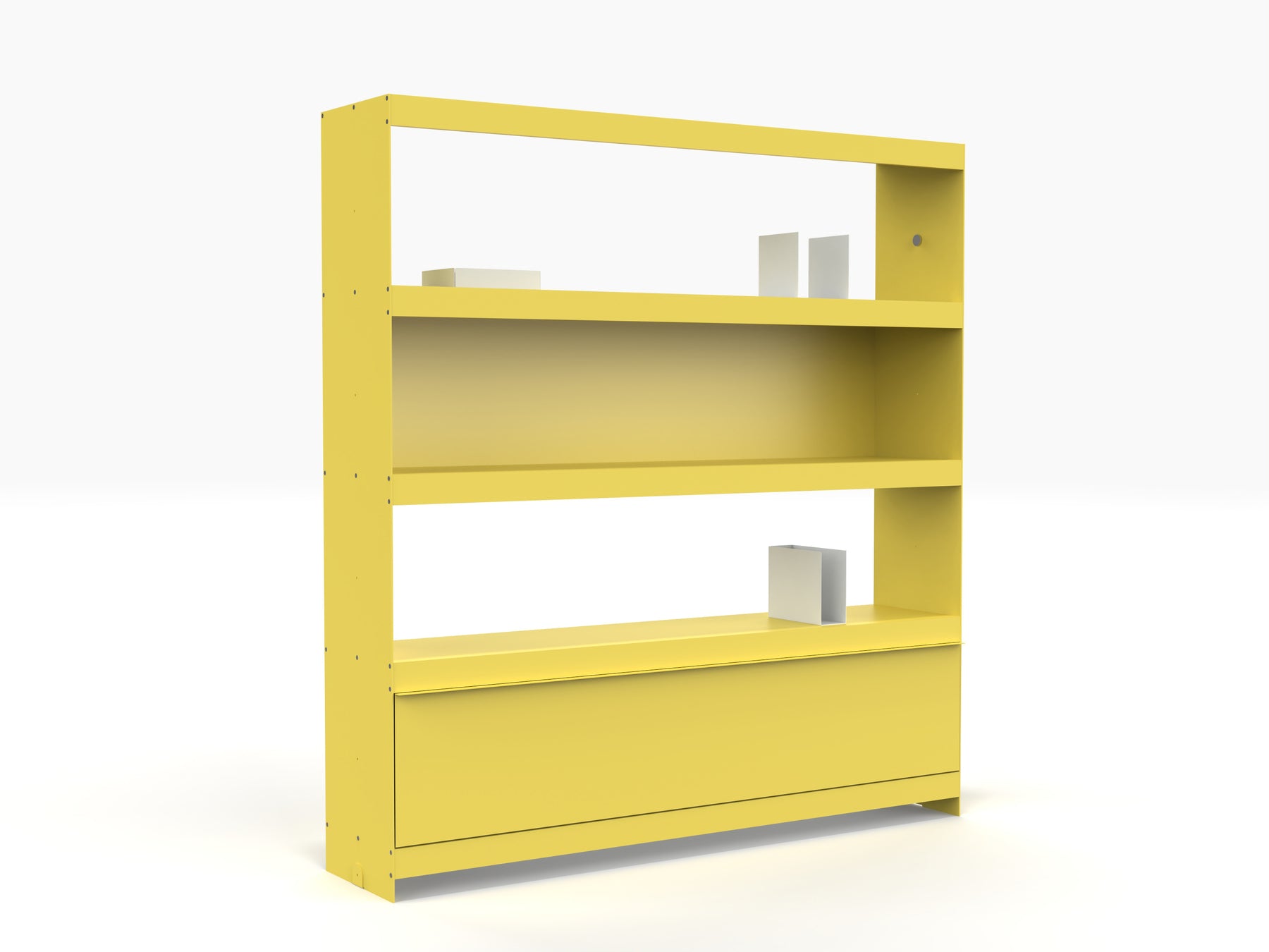 modular bookcase wall system in yellow by ON&ON