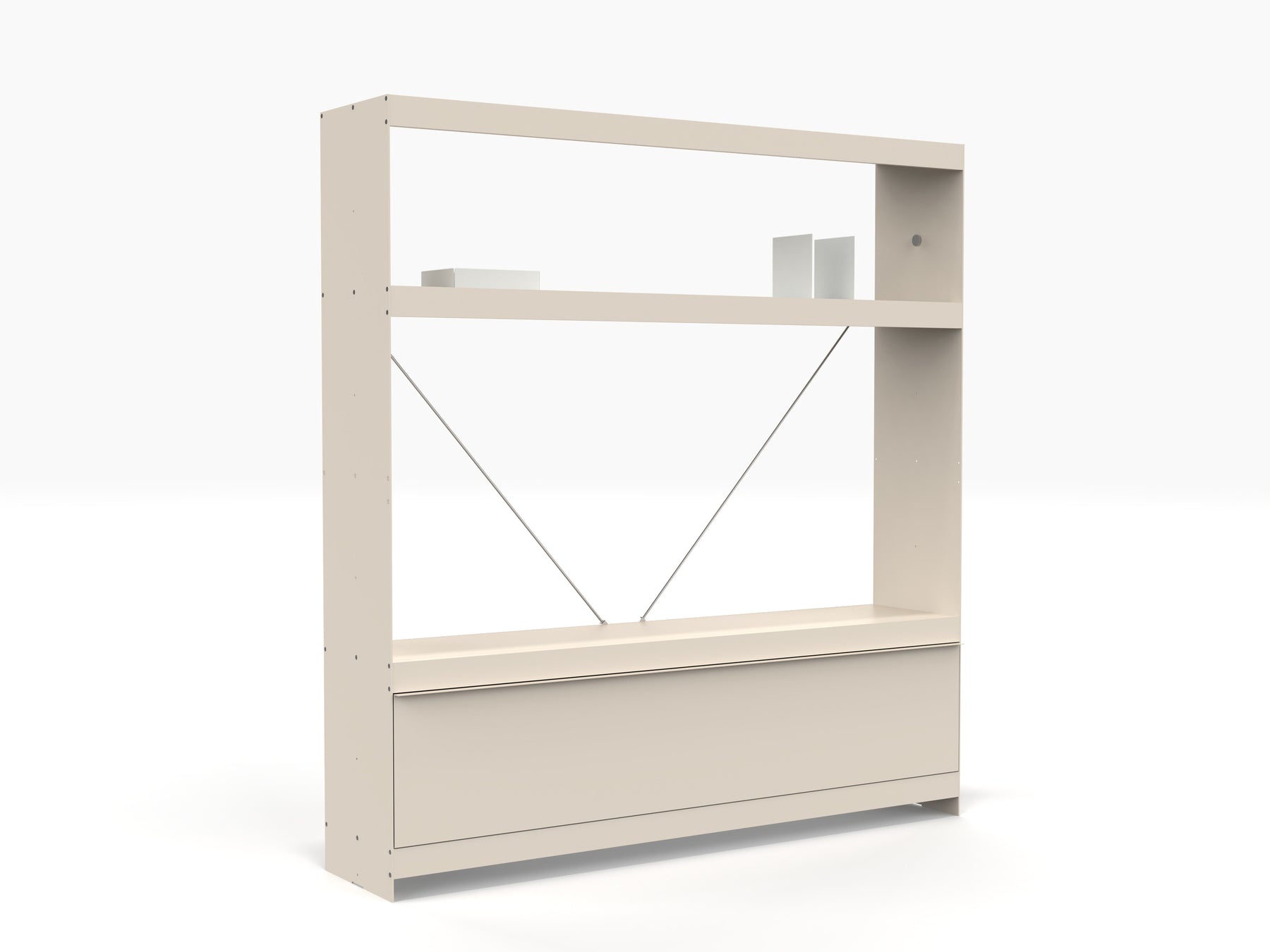 low level tv stand and shelving unit in light ivory colour