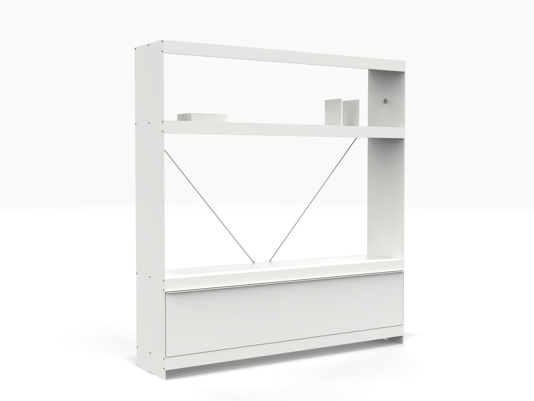 modern modular tv unit with door and shelves in white