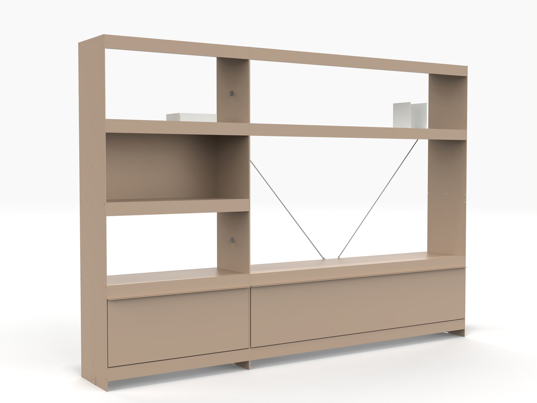 tv and media wall unit with bookcase in beige