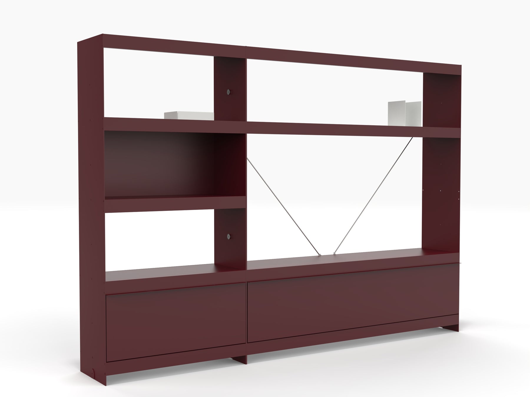 modern 50 inch TV wall unit with doors in deep red